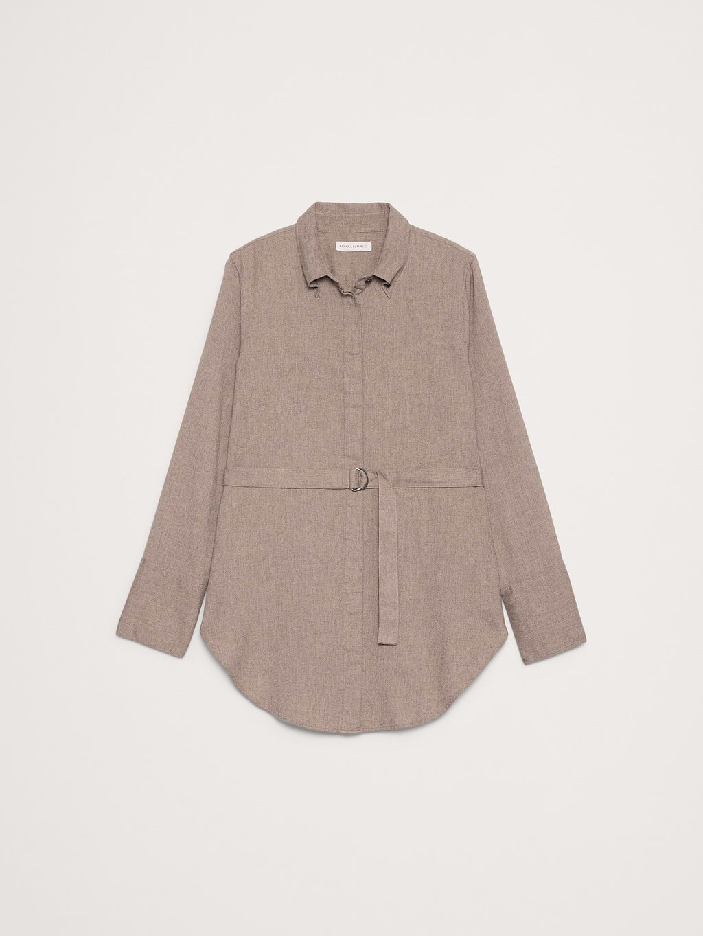 Flannel Belted Tunic Shirt - Mushroom Taupe