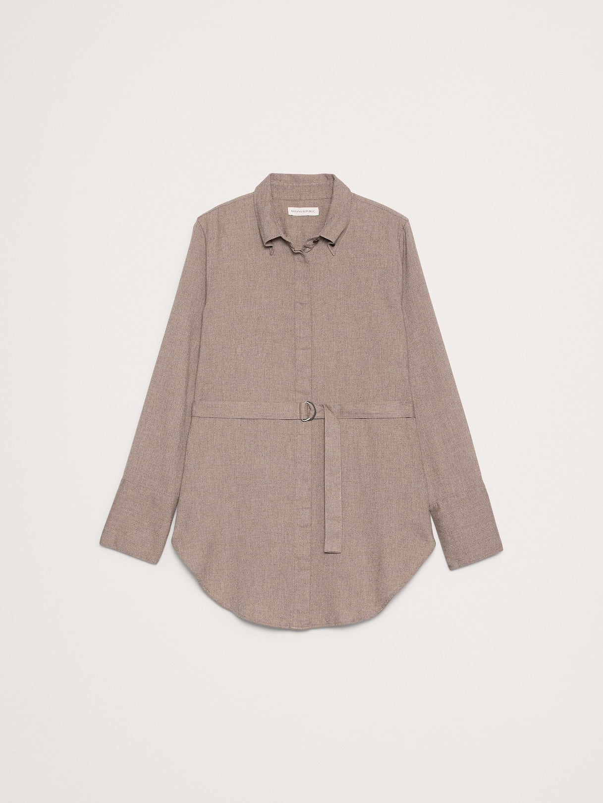 Flannel Belted Tunic Shirt - Mushroom Taupe