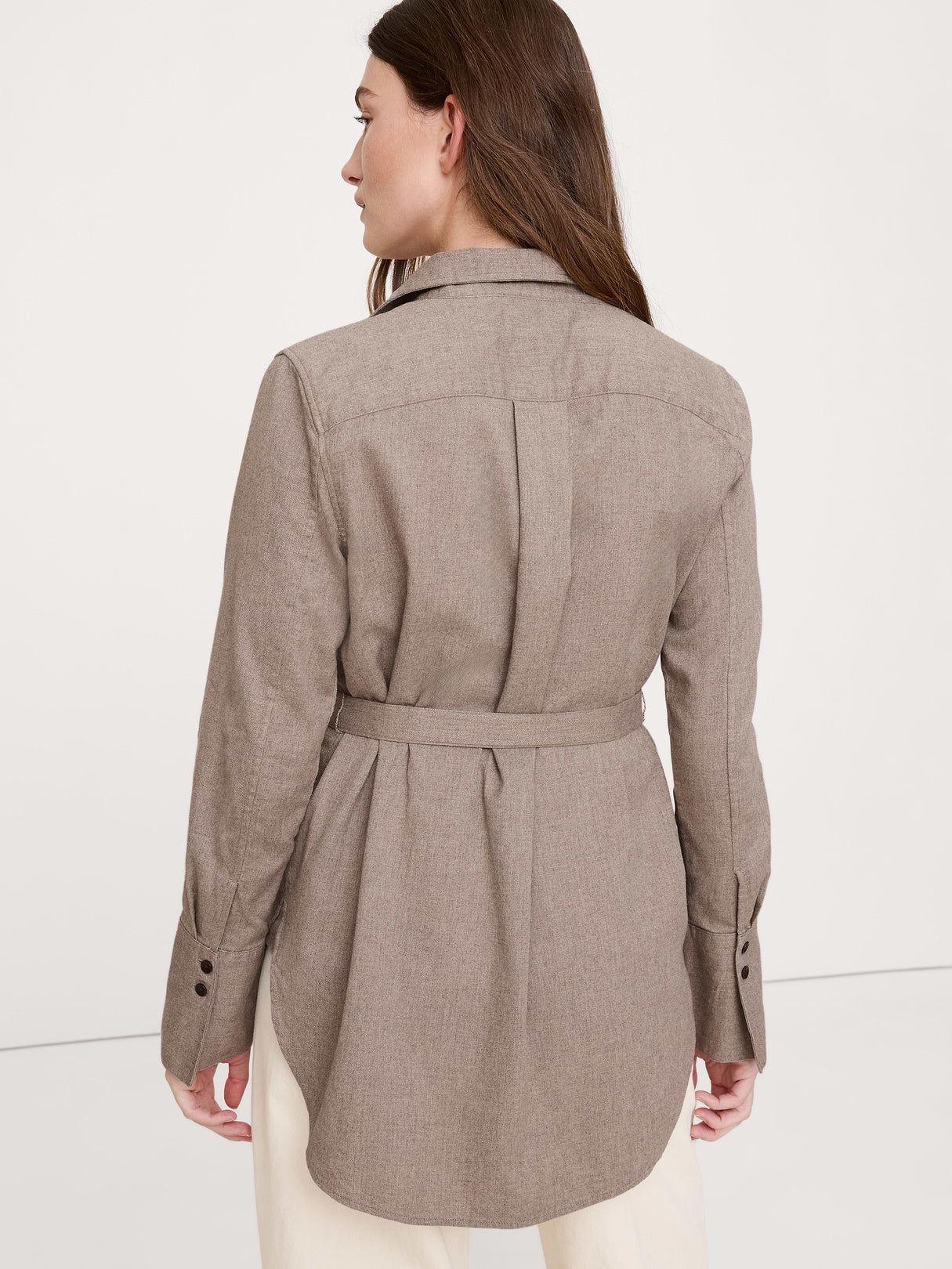 Flannel Belted Tunic Shirt - Mushroom Taupe