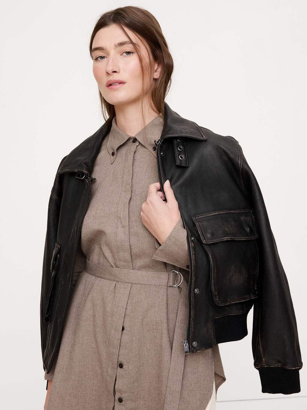 Flannel Belted Tunic Shirt - Mushroom Taupe