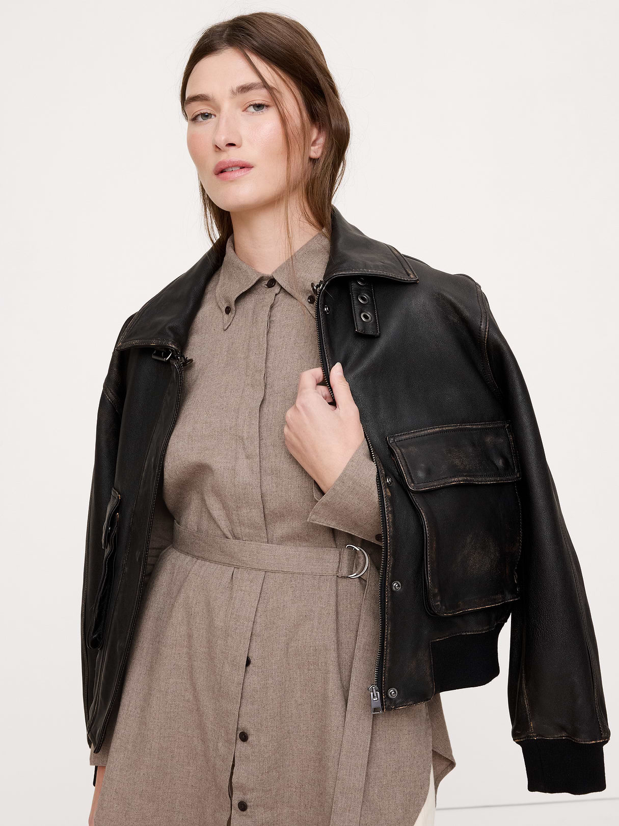 Flannel Belted Tunic Shirt - Mushroom Taupe