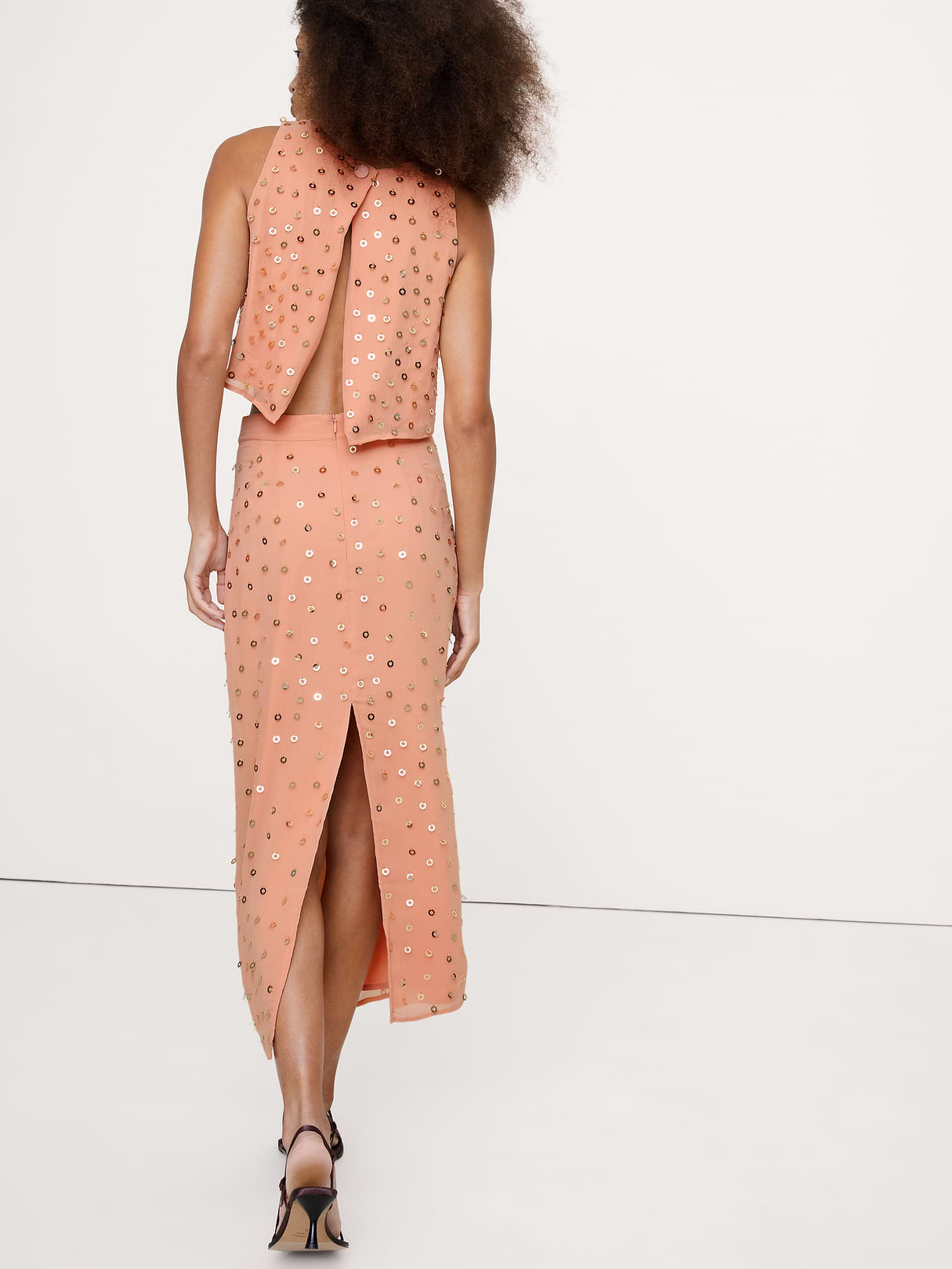 Embellished Chiffon Midi Skirt - Pink with Embroidery