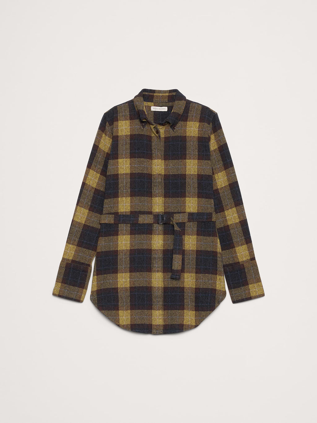 Flannel Belted Tunic Shirt - Blue Plaid