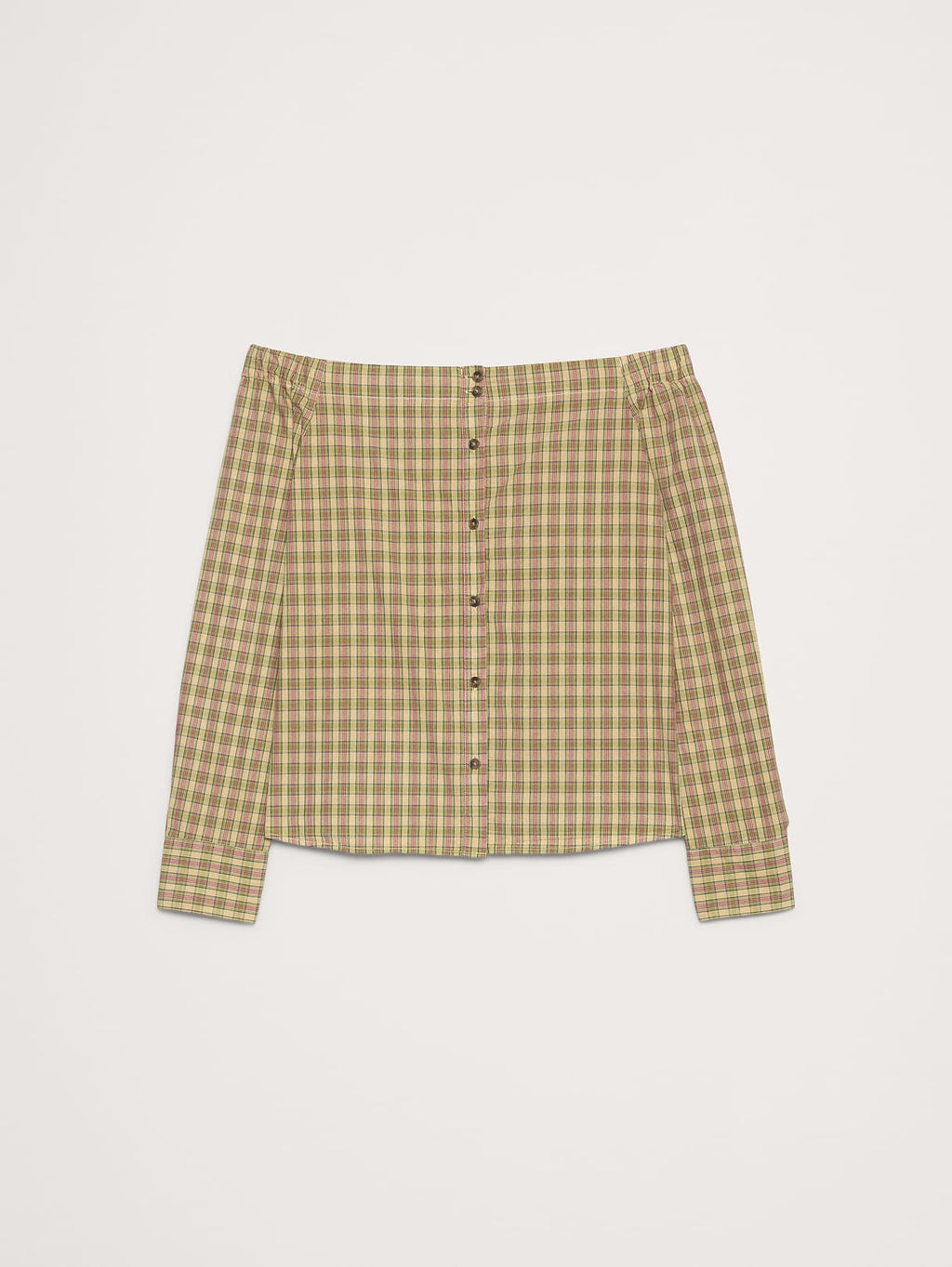 Cotton Poplin Off-The-Shoulder Top - Yellow Plaid