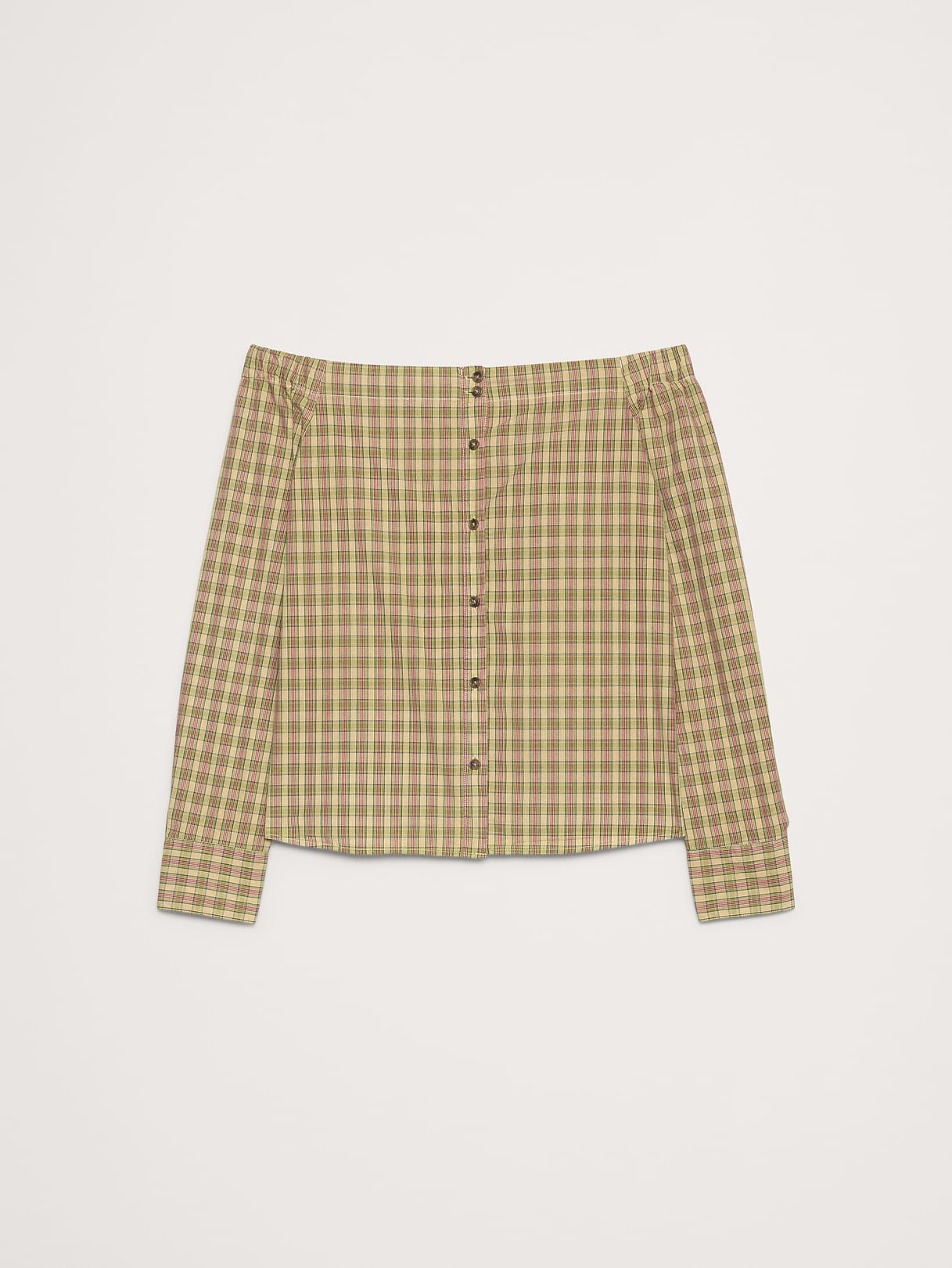 Cotton Poplin Off-The-Shoulder Top - Yellow Plaid