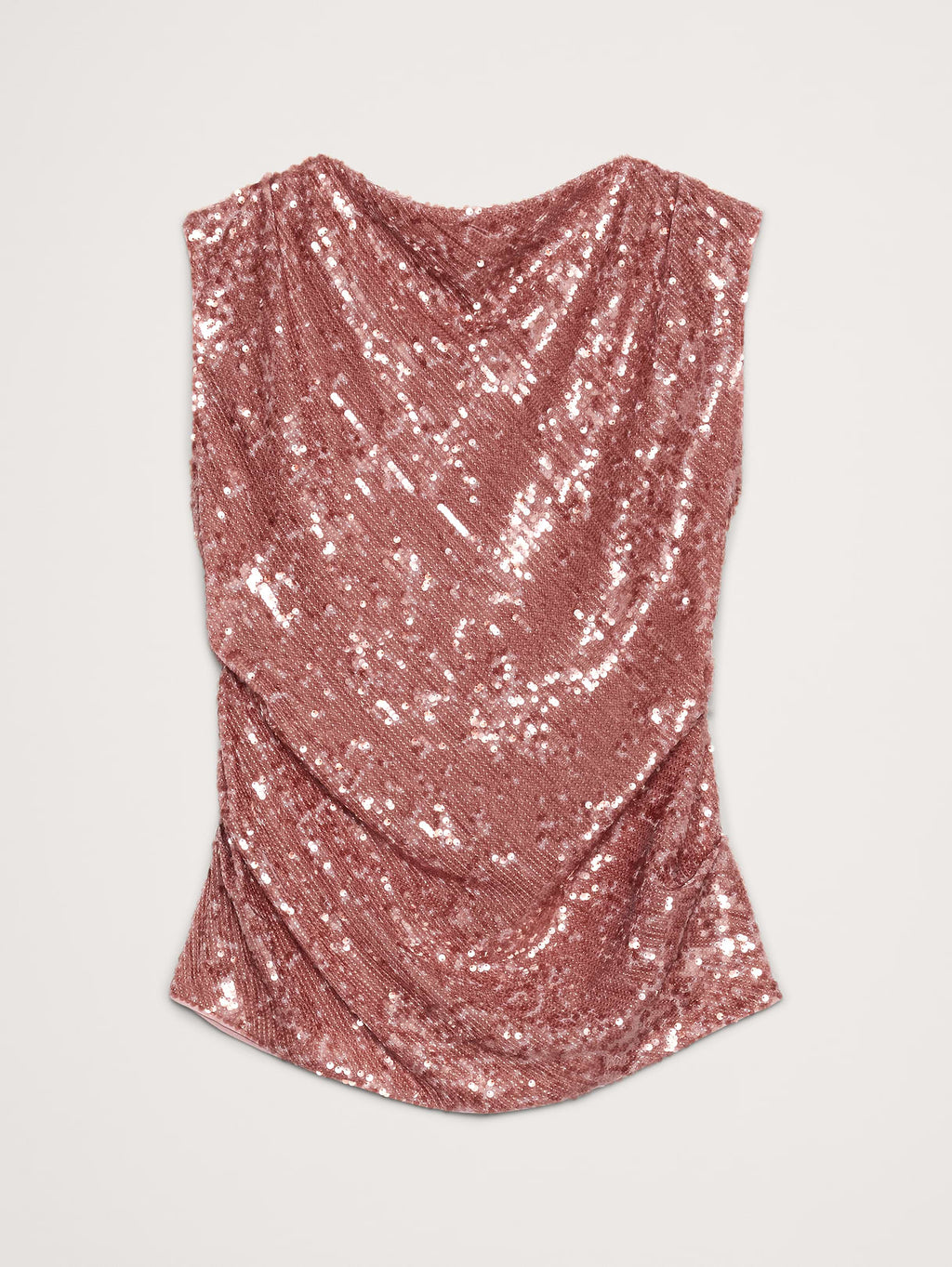Bias-Cut Draped Sequin Top - Frosted Rose Pink