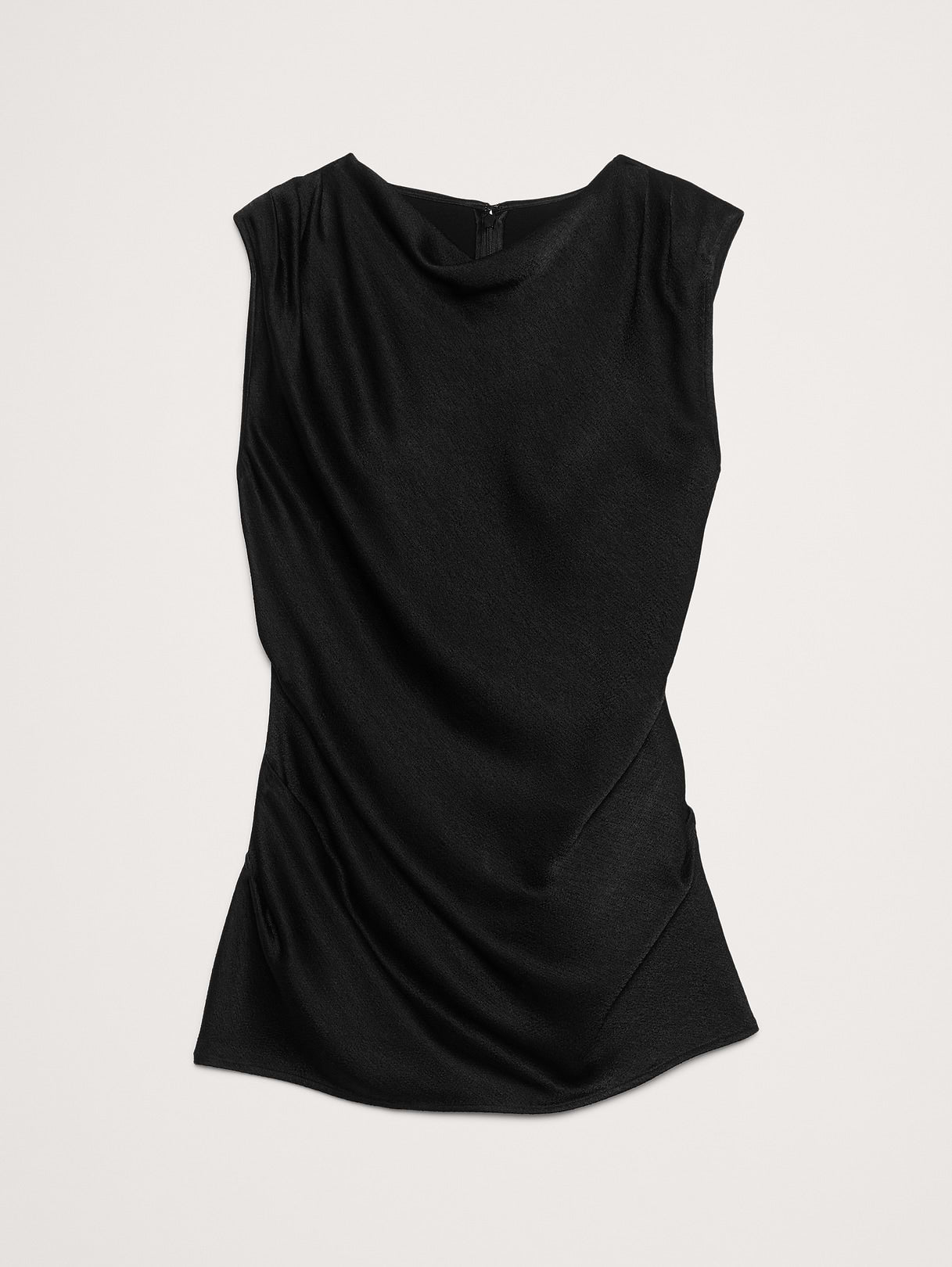 Hammered Satin Draped Top - Black