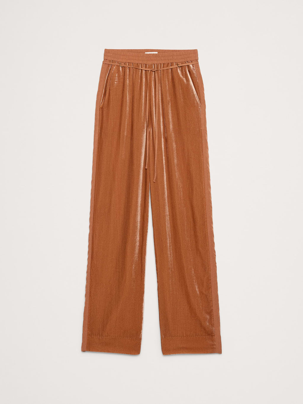 High-Rise Wide-Leg Velvet Pull-On Pant - Sienna Brown