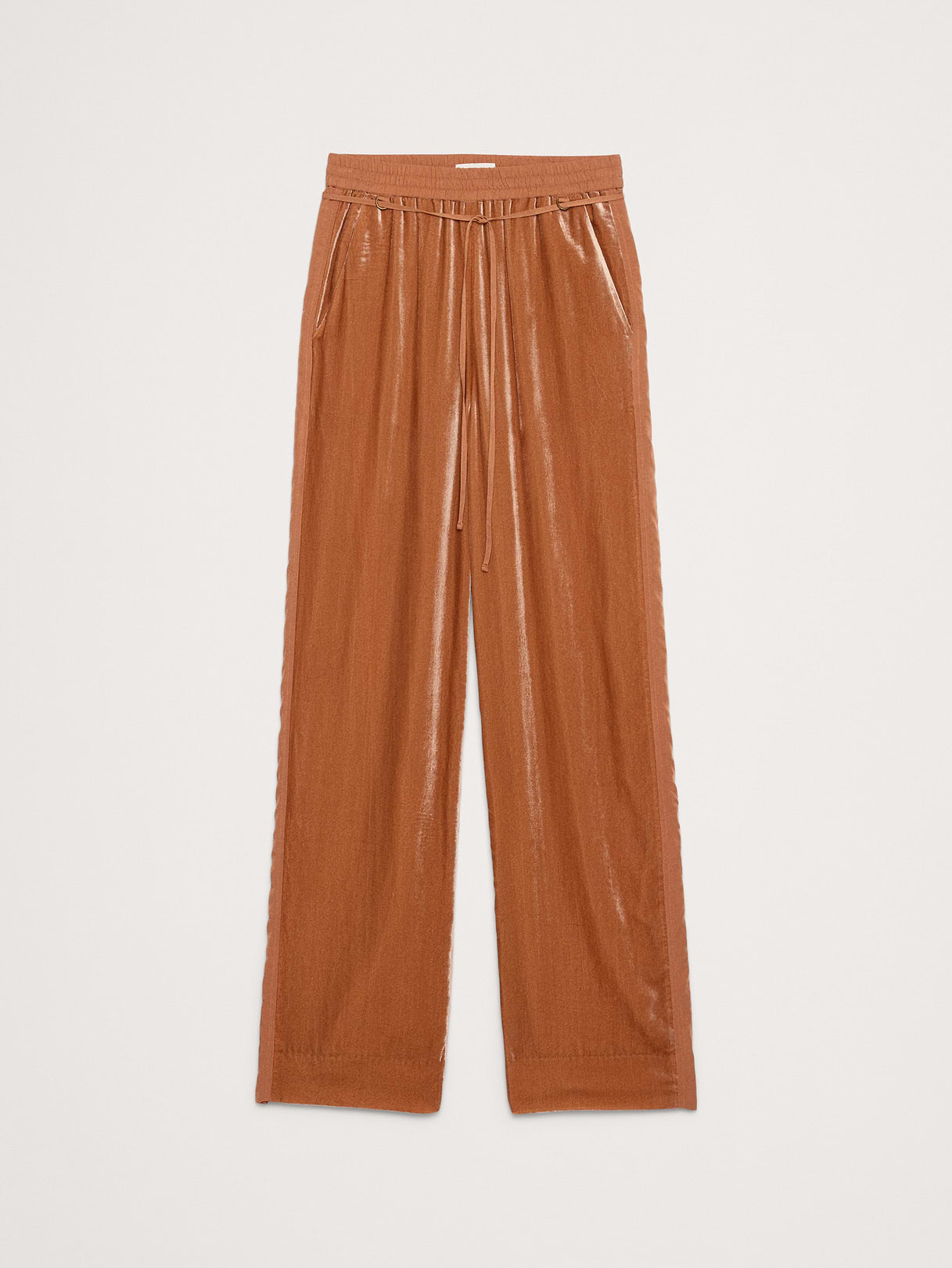 High-Rise Wide-Leg Velvet Pull-On Pant - Sienna Brown