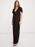 Stretch-Satin Cape Maxi Dress - Ganache Brown