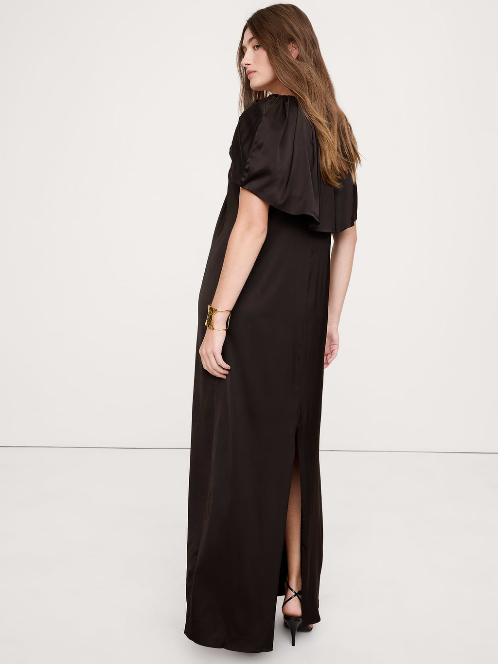 Stretch-Satin Cape Maxi Dress - Ganache Brown
