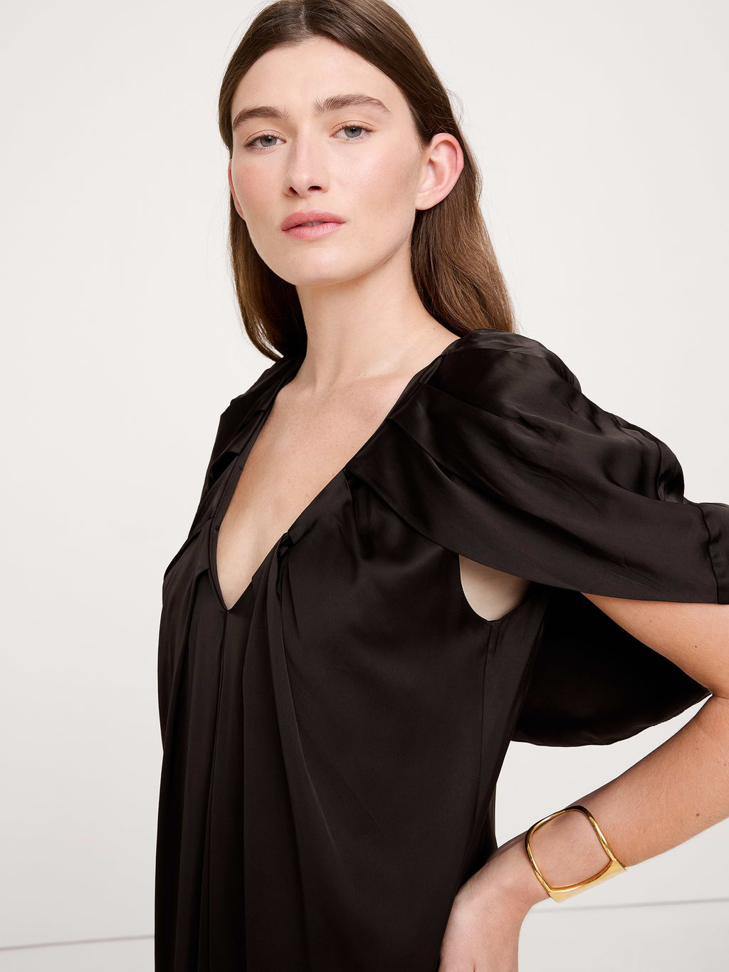 Stretch-Satin Cape Maxi Dress - Ganache Brown