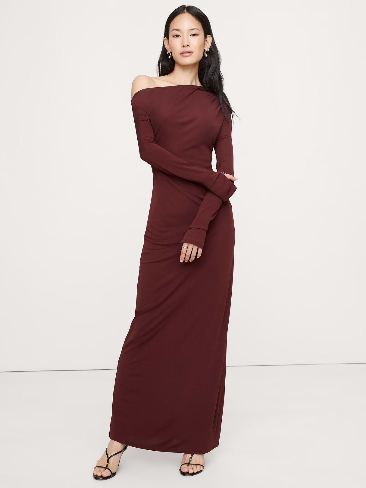 Matte Jersey Open Back Maxi Dress - Redwood Burgundy