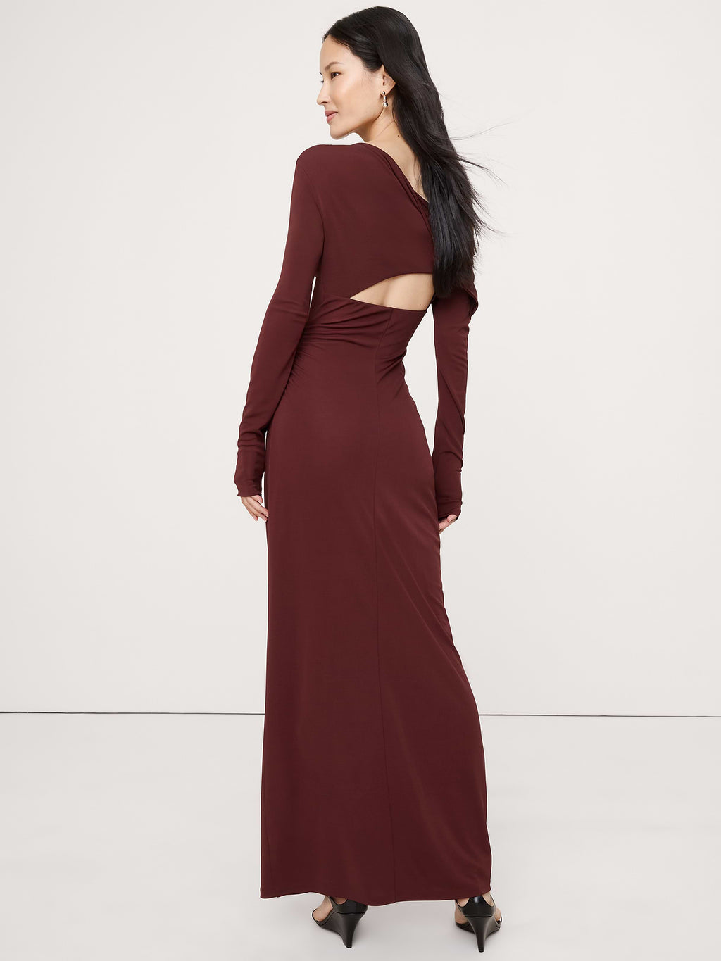 Matte Jersey Open Back Maxi Dress - Redwood Burgundy