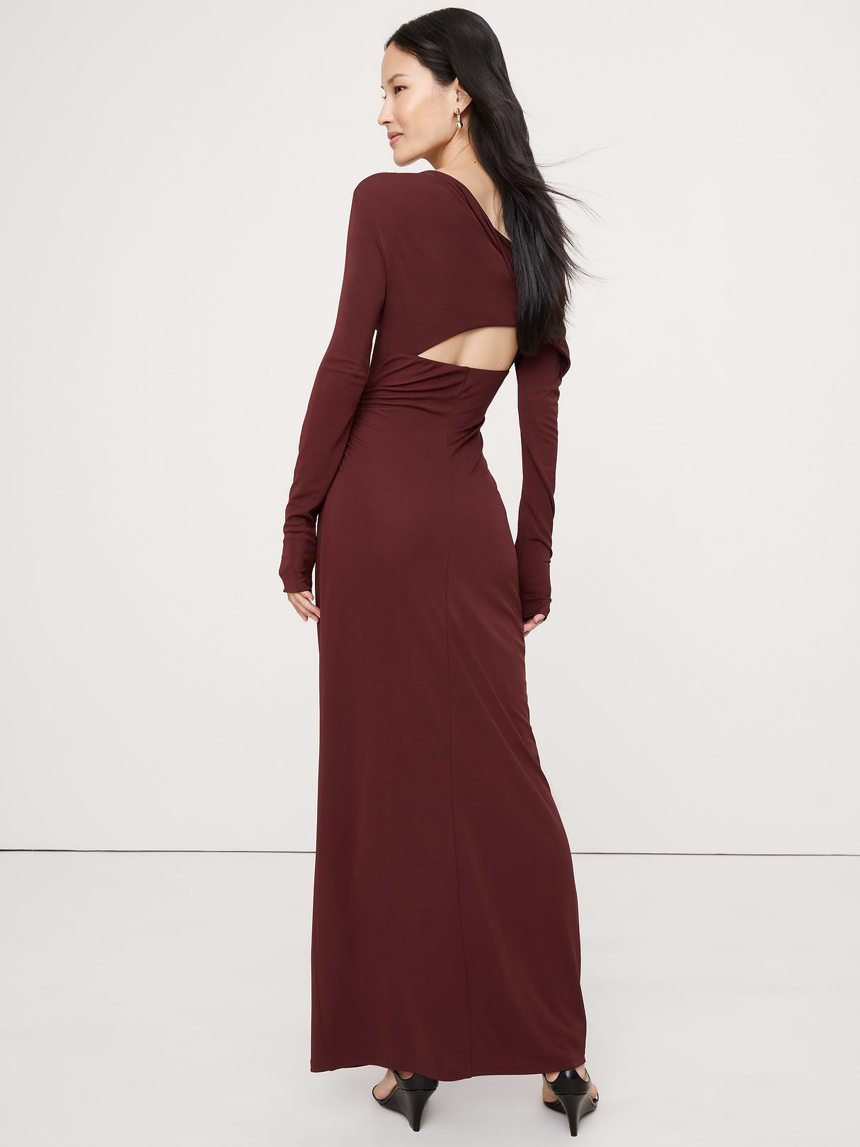 Matte Jersey Open Back Maxi Dress - Redwood Burgundy