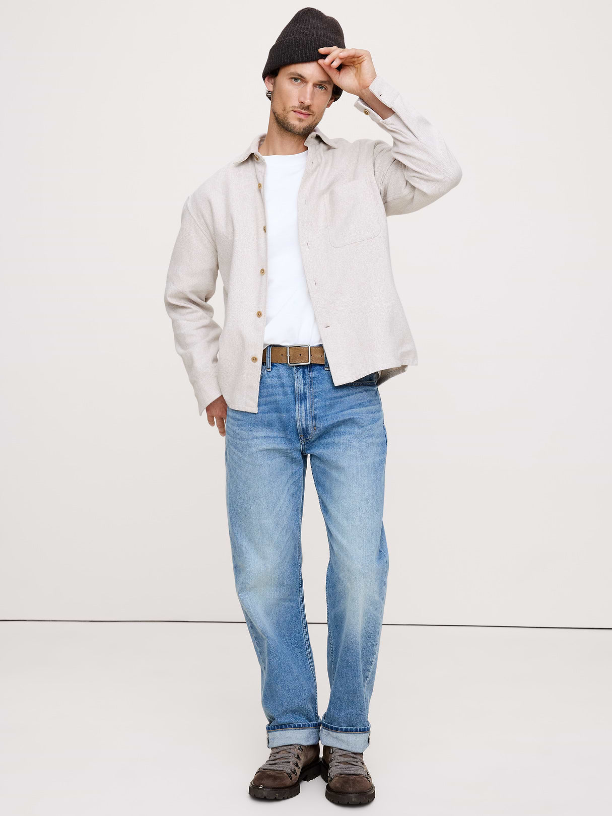 Relaxed-Fit Flannel Overshirt - Cream White