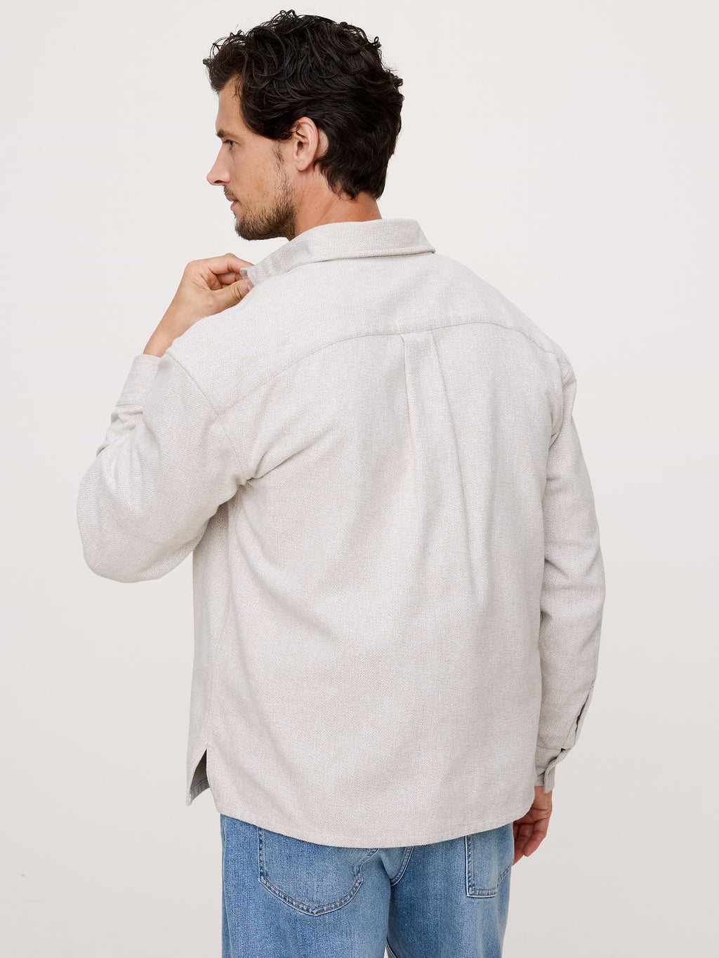 Relaxed-Fit Flannel Overshirt - Cream White