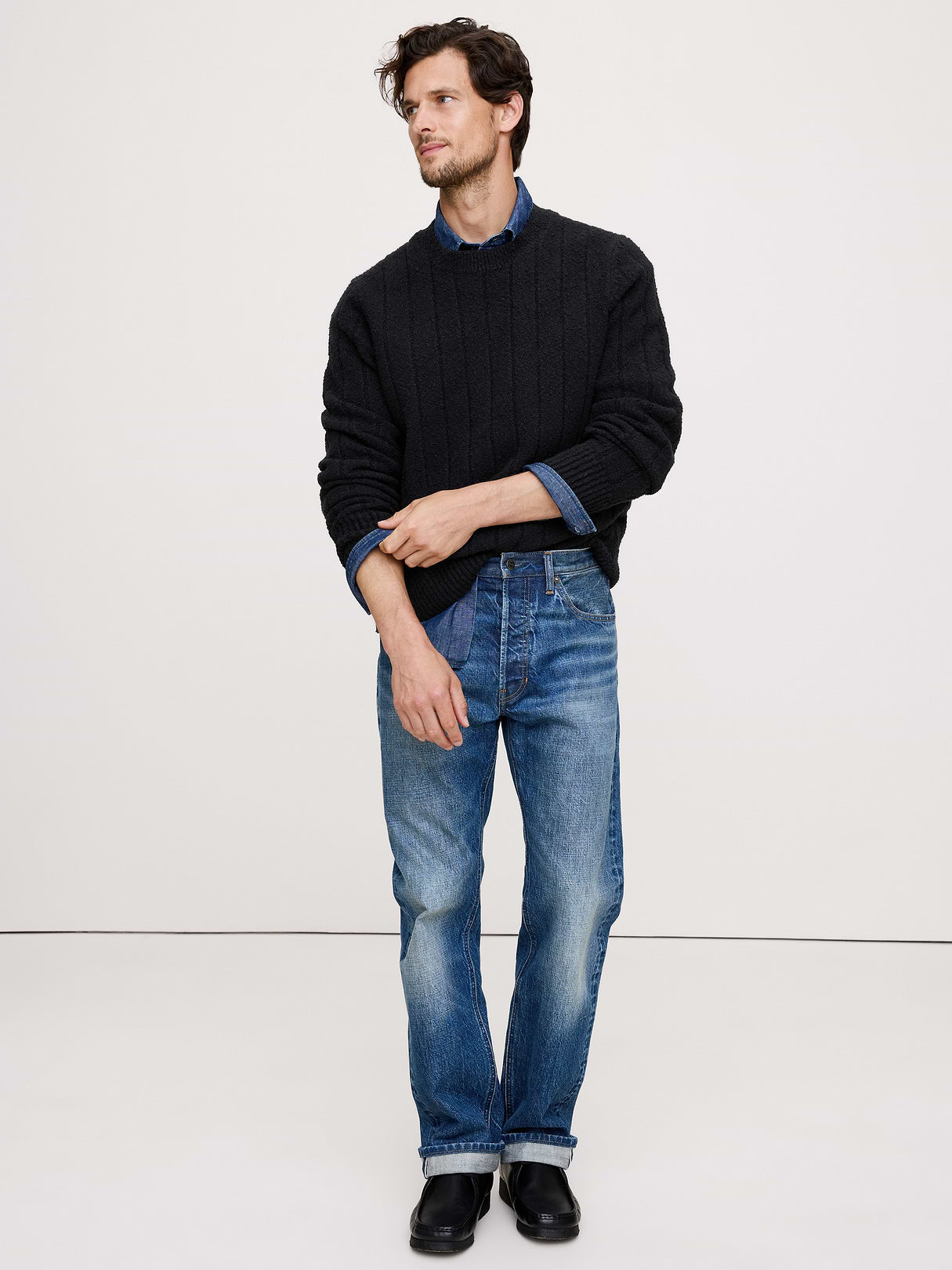 Bouclé Ribbed Crew-Neck Sweater - Black