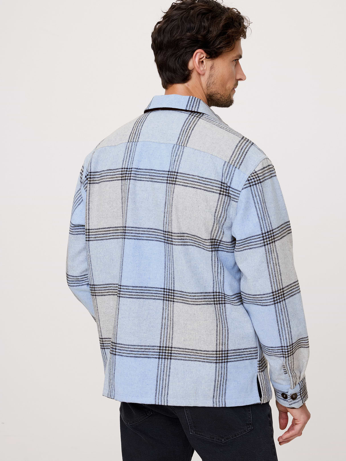 Relaxed-Fit Plaid Wool-Blend Overshirt - Light Blue Plaid