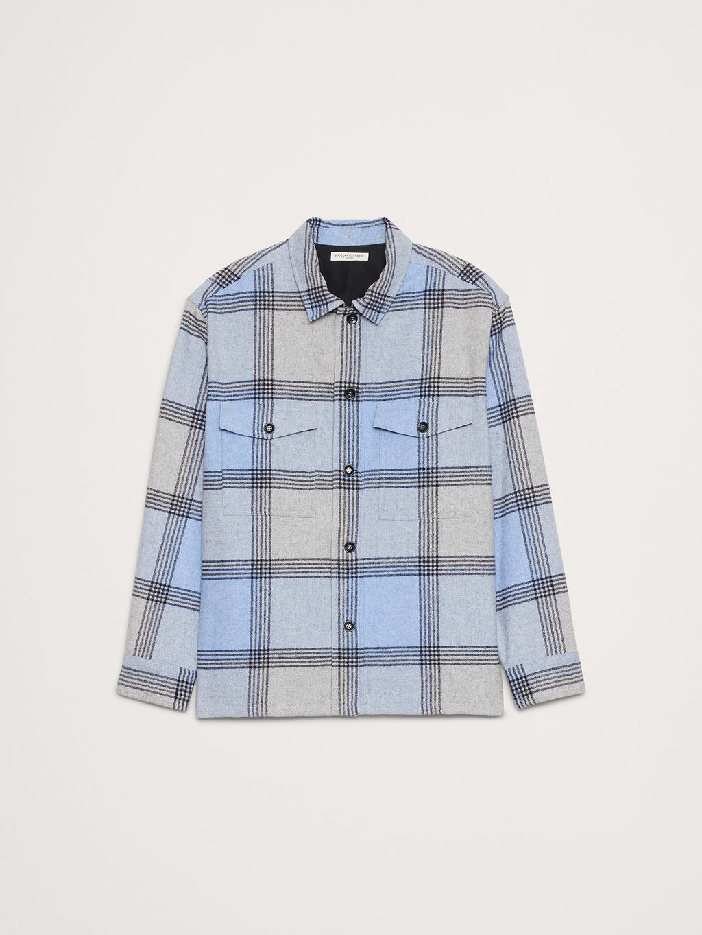 Relaxed-Fit Plaid Wool-Blend Overshirt - Light Blue Plaid