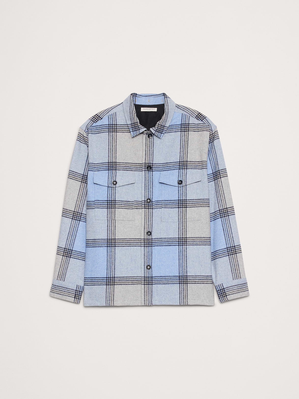 Relaxed-Fit Plaid Wool-Blend Overshirt - Light Blue Plaid