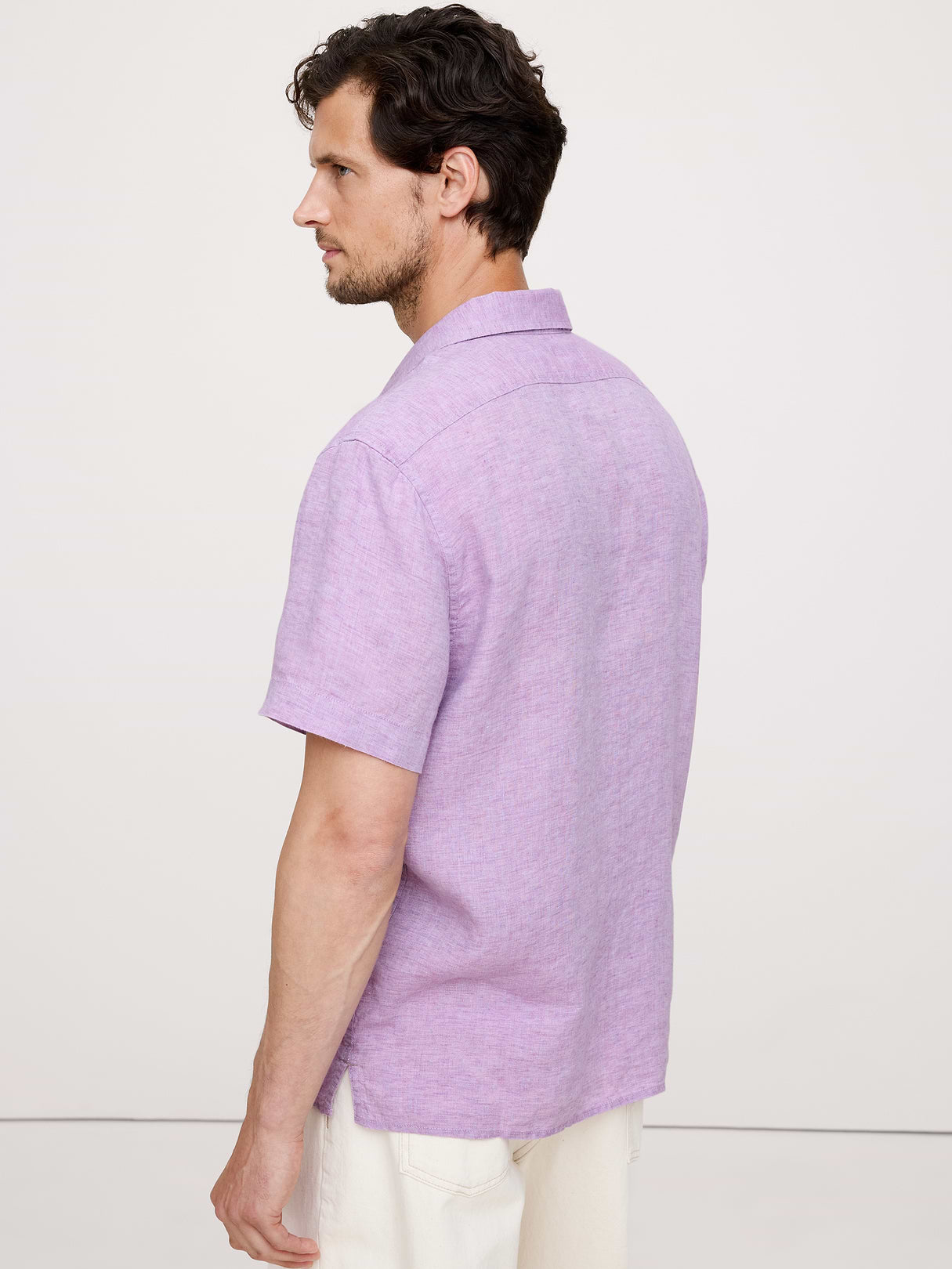 Standard-Fit Linen Resort Shirt - Purple