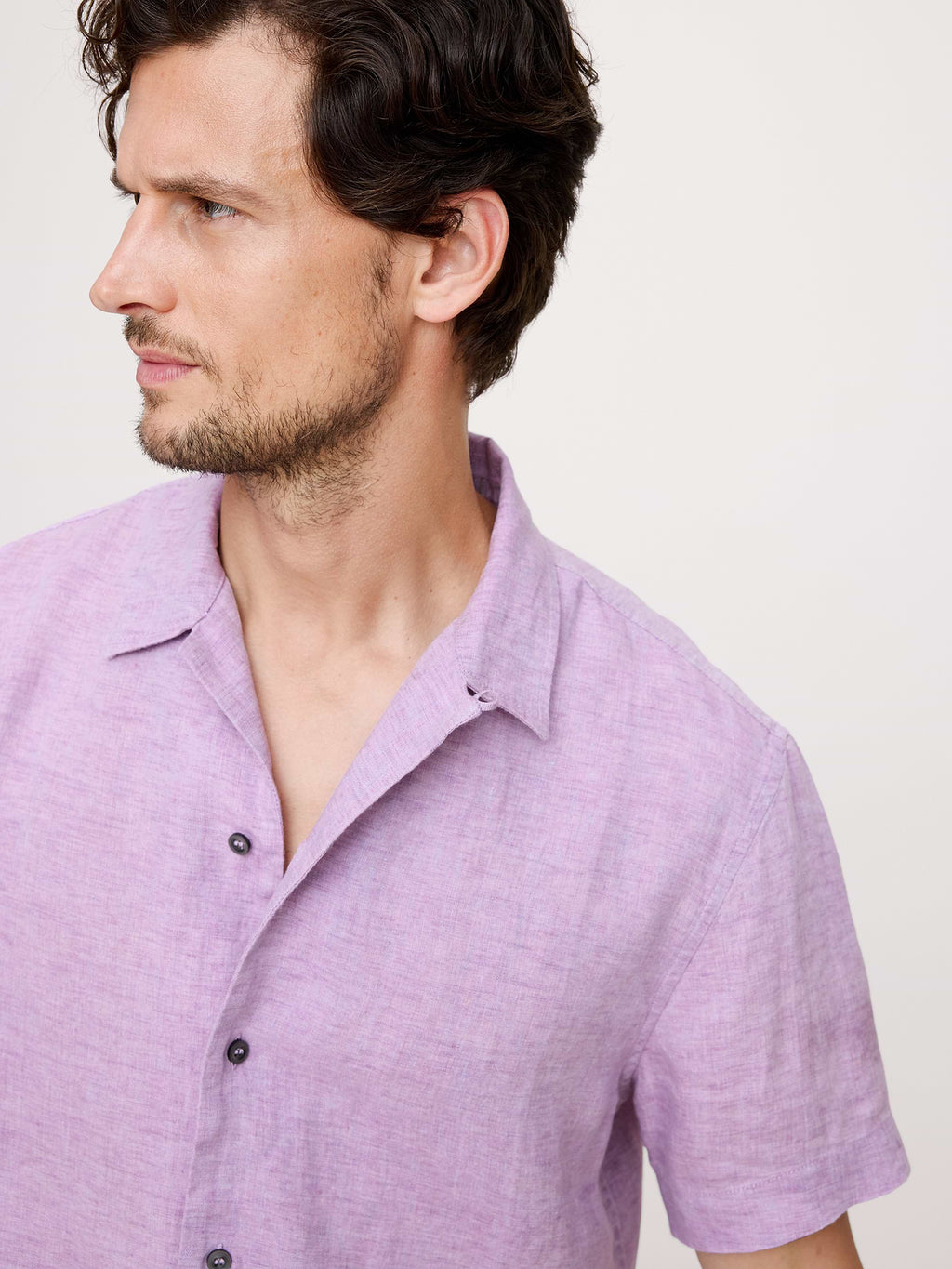 Standard-Fit Linen Resort Shirt - Purple