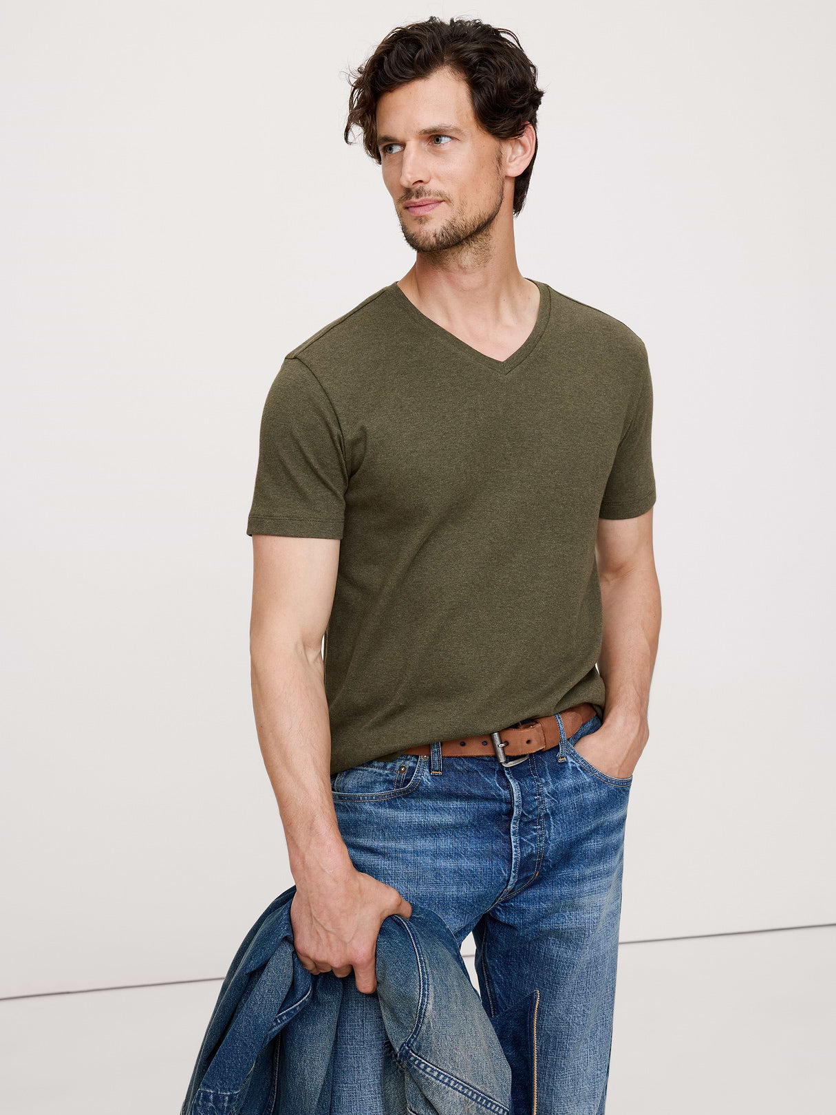 Luxury-Touch V-Neck T-Shirt - Heather Olive Green