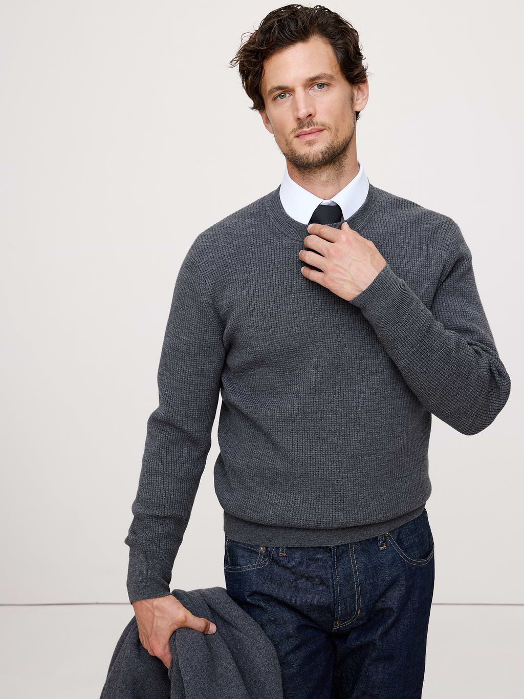 Merino Thermal Crew-Neck Sweater - Heather Medium Gray