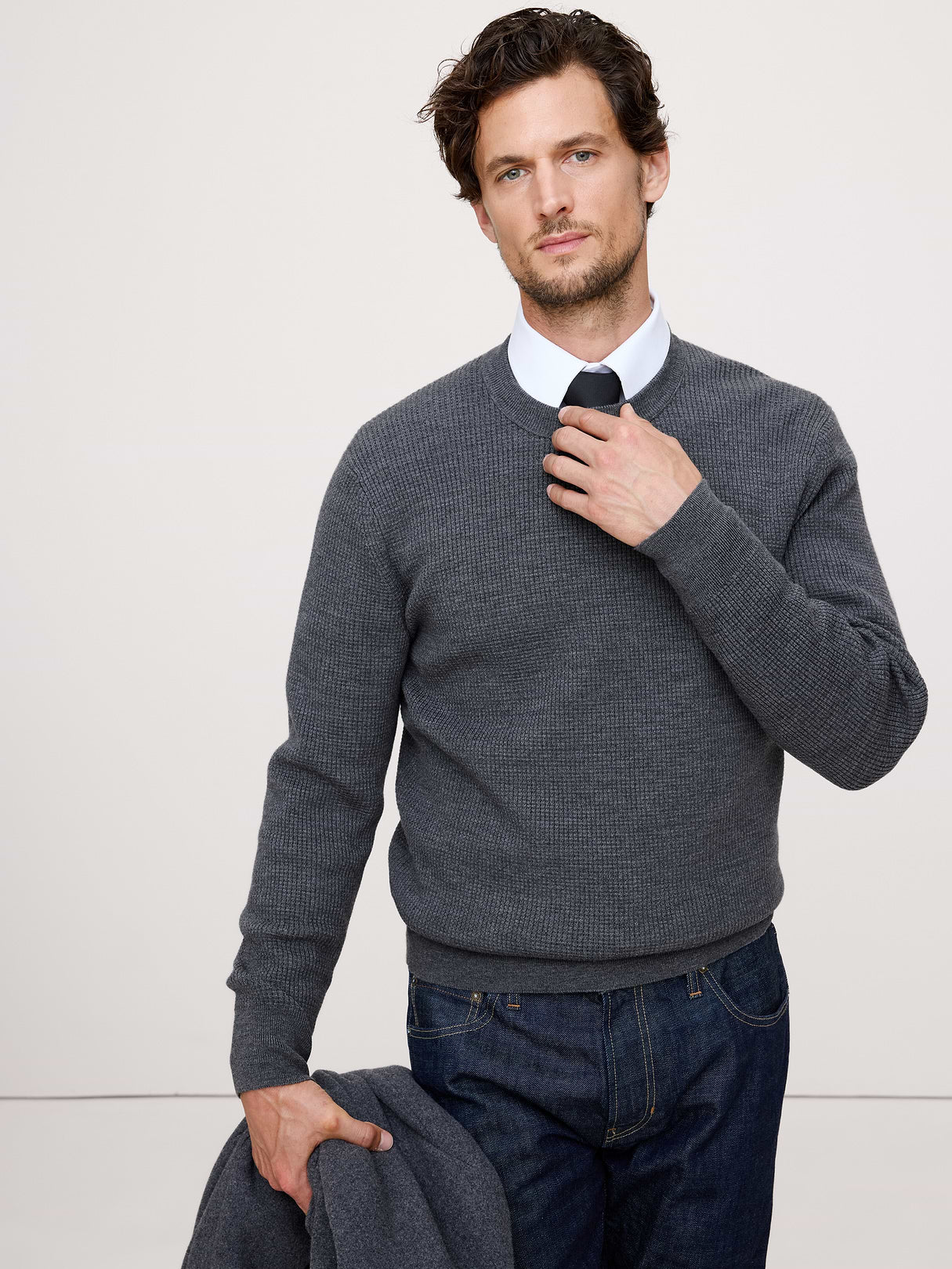 Merino Thermal Crew-Neck Sweater - Heather Medium Gray