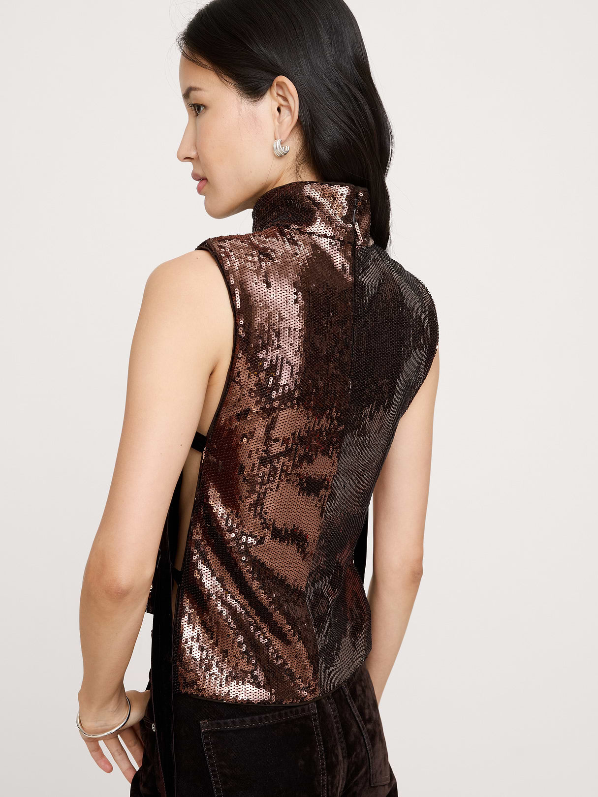 Sequin Open-Side Top - Double Chocolate Brown