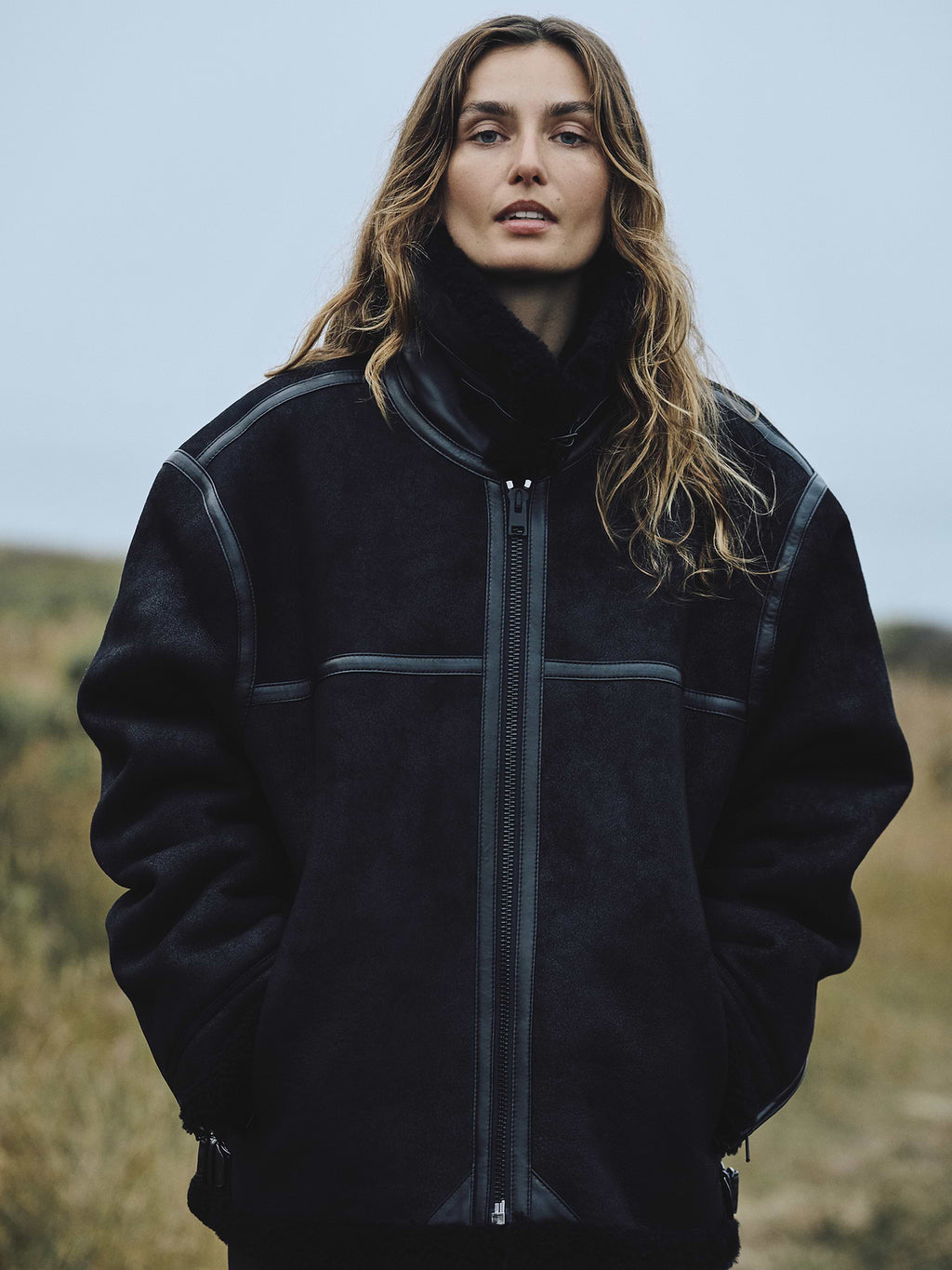 Shearling Aviator Jacket - Black