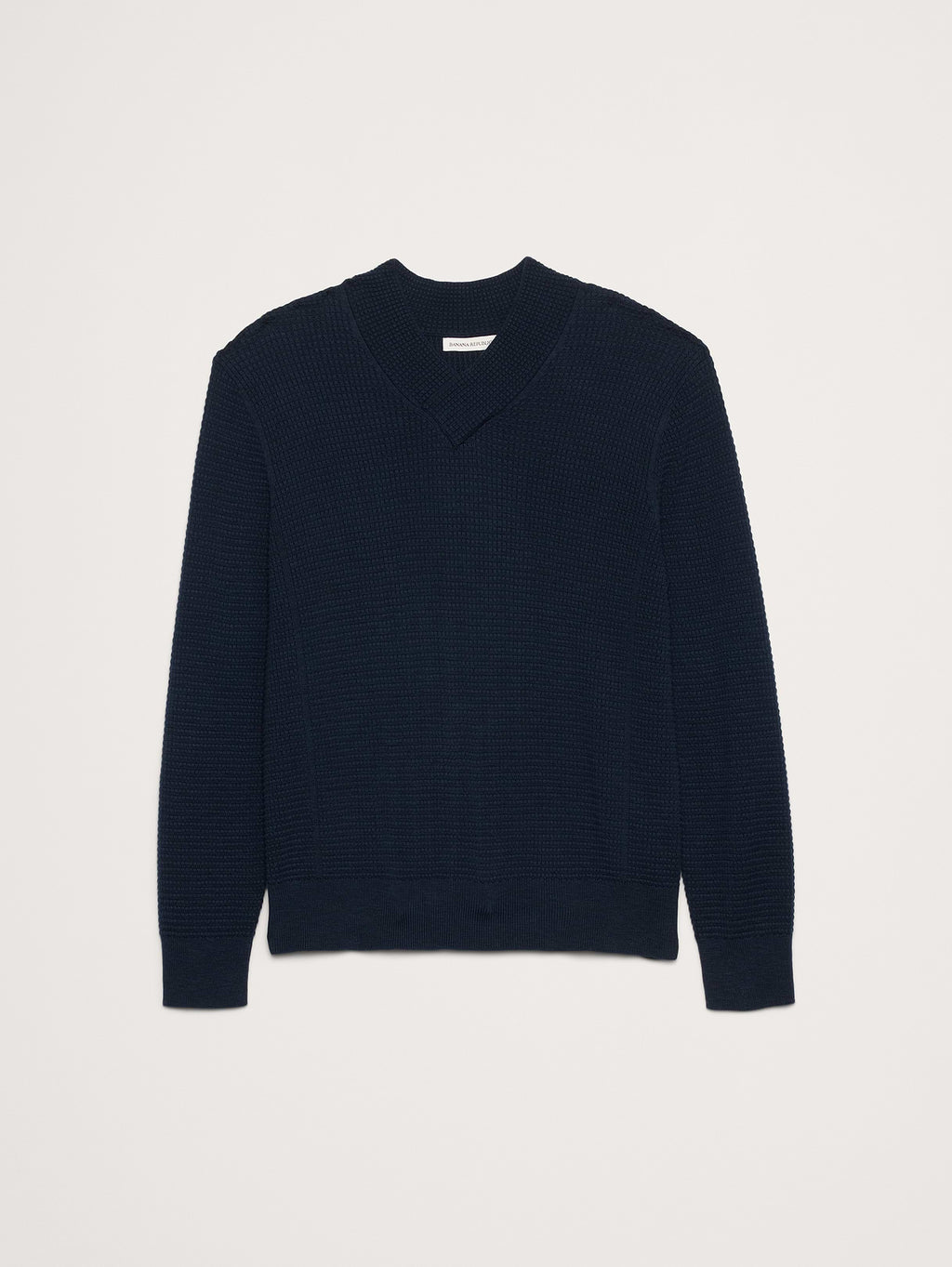 Cotton Thermal-Knit V-Neck Sweater - Navy Blue