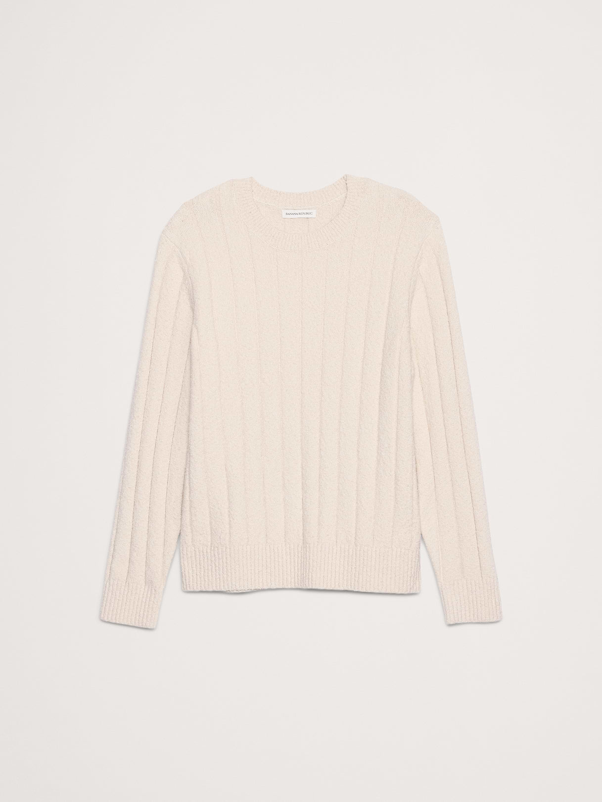 Bouclé Ribbed Crew-Neck Sweater - Cream White