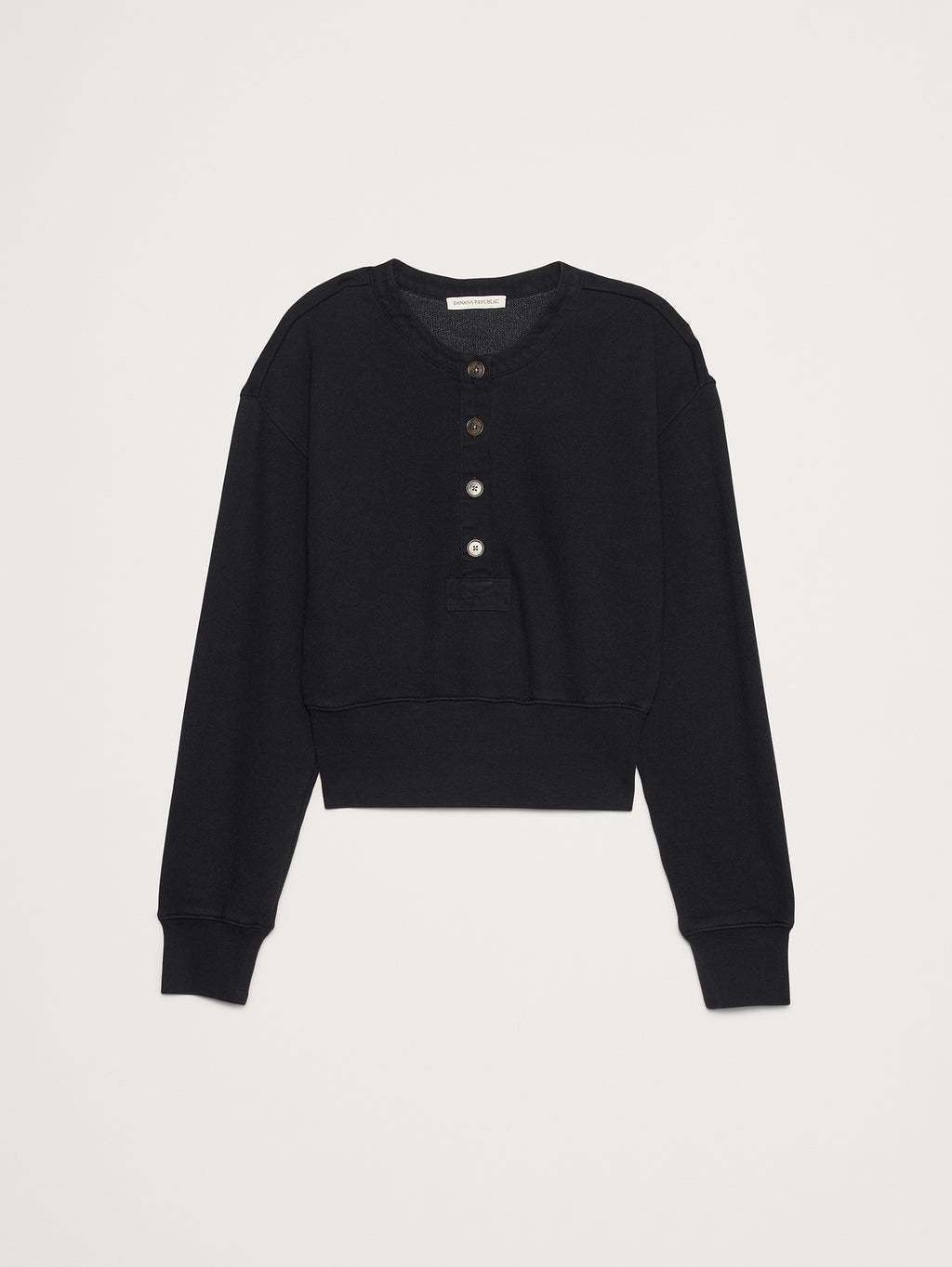 French Terry Henley Sweatshirt - Black
