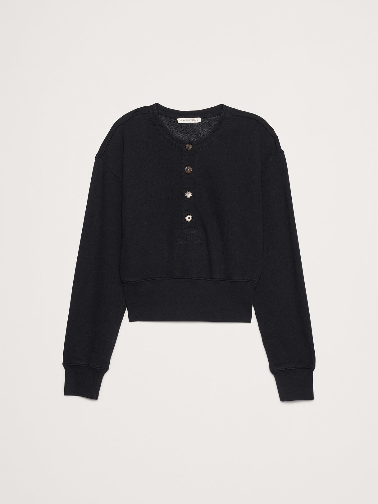French Terry Henley Sweatshirt - Black