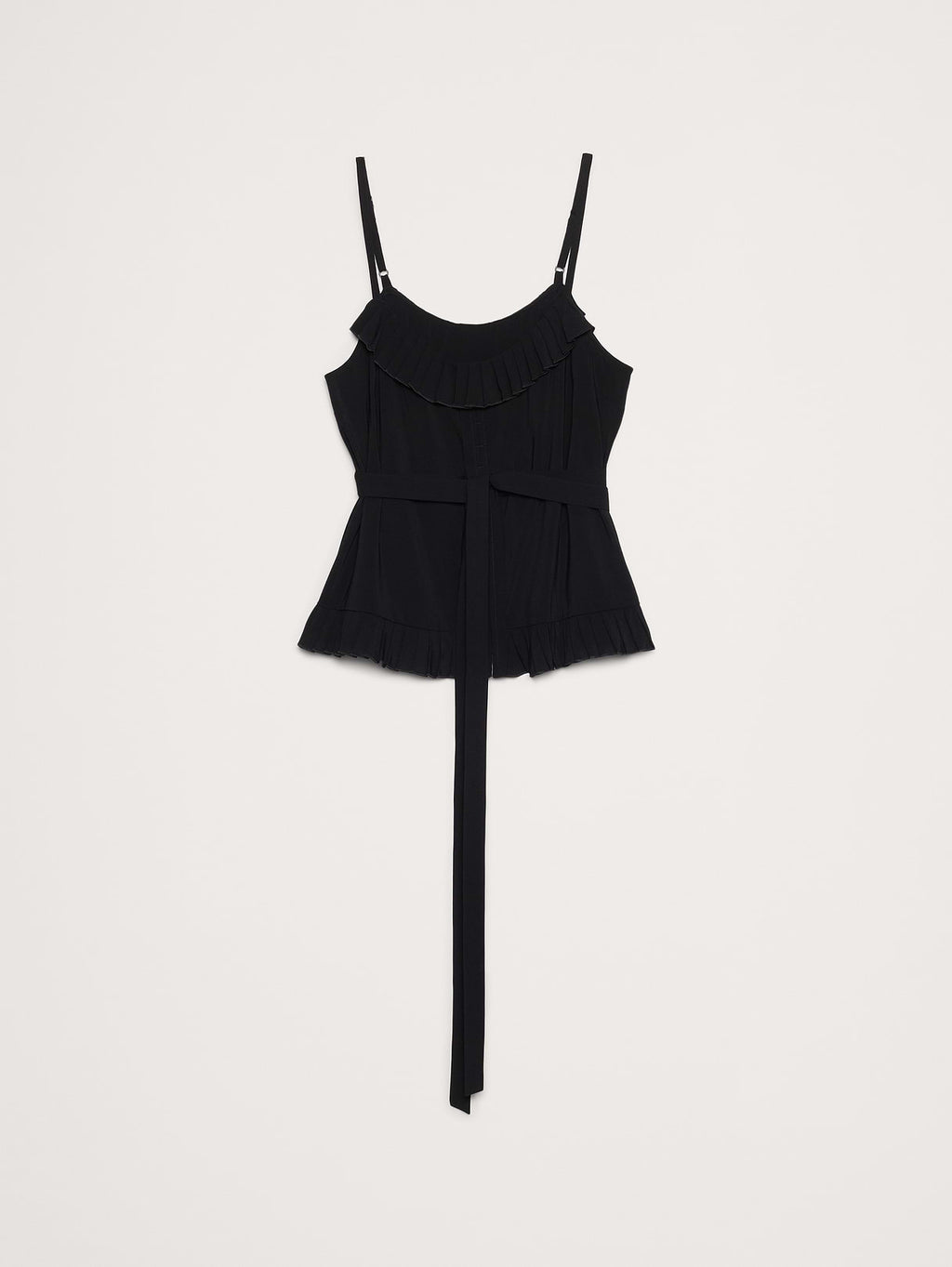 Georgette Ruffle Tank - Black