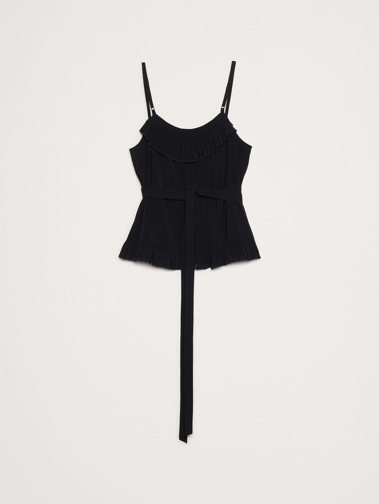 Georgette Ruffle Tank - Black