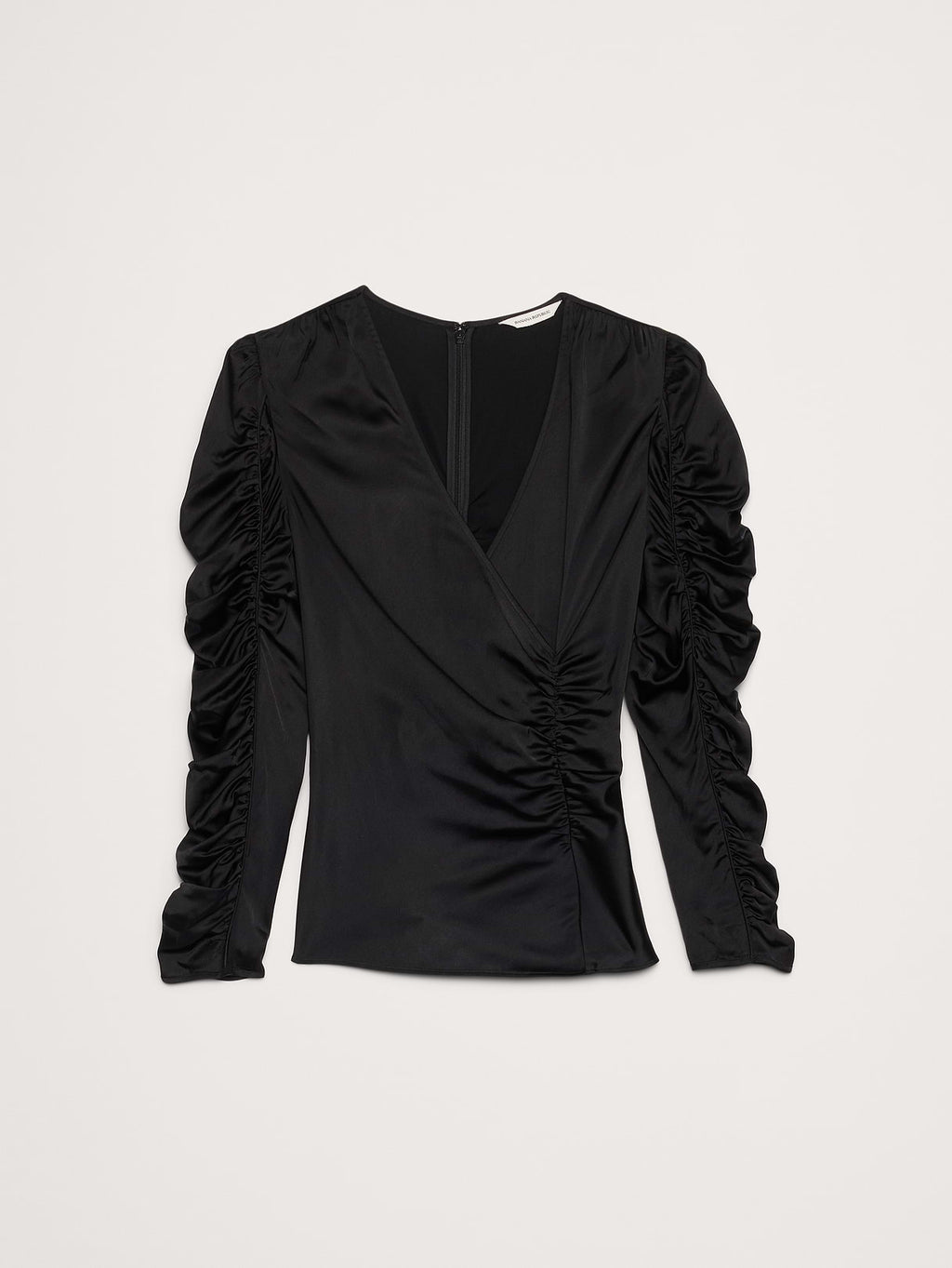 Stretch-Satin Ruched Top - Black
