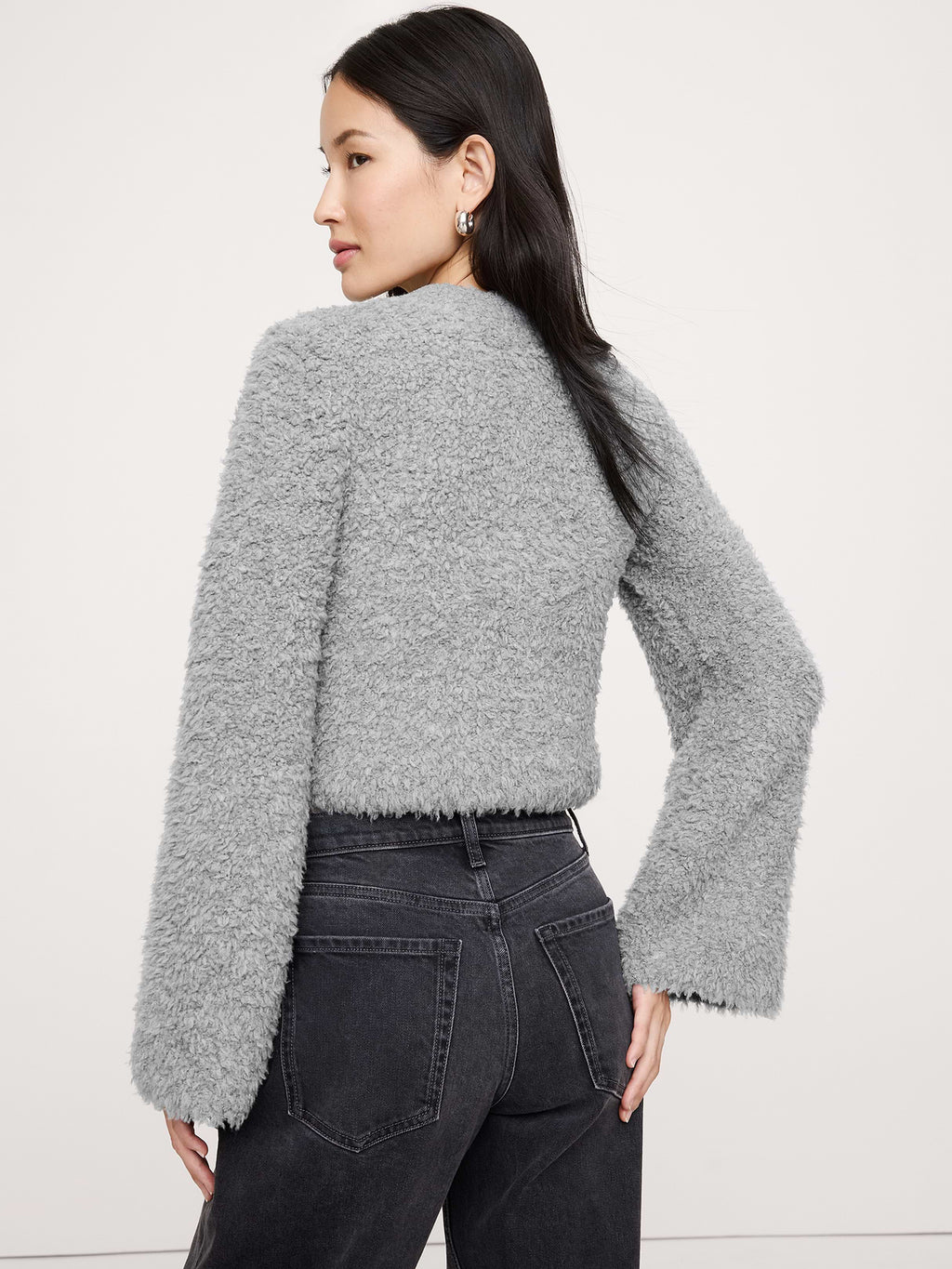 Curly Merino-Blend Cardigan - Charcoal Gray