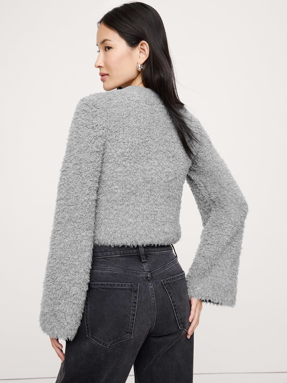 Curly Merino-Blend Cardigan - Charcoal Gray