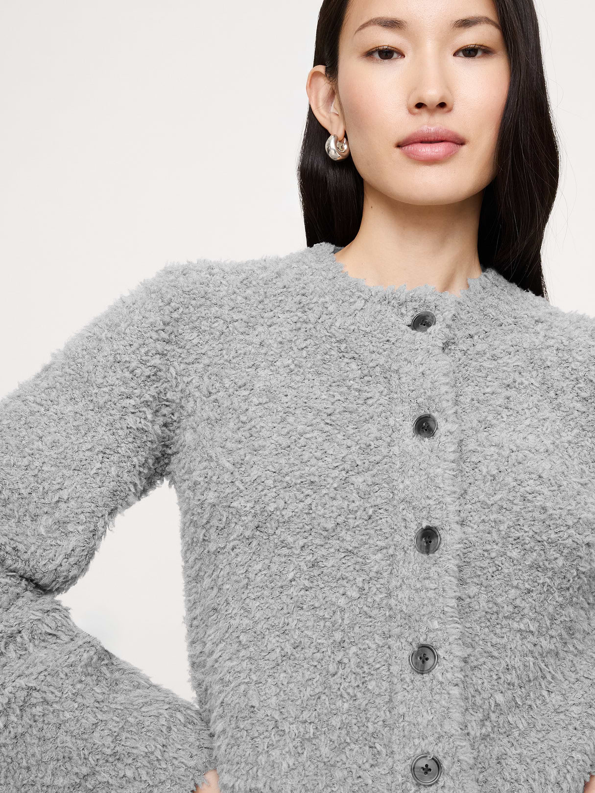 Curly Merino-Blend Cardigan - Charcoal Gray