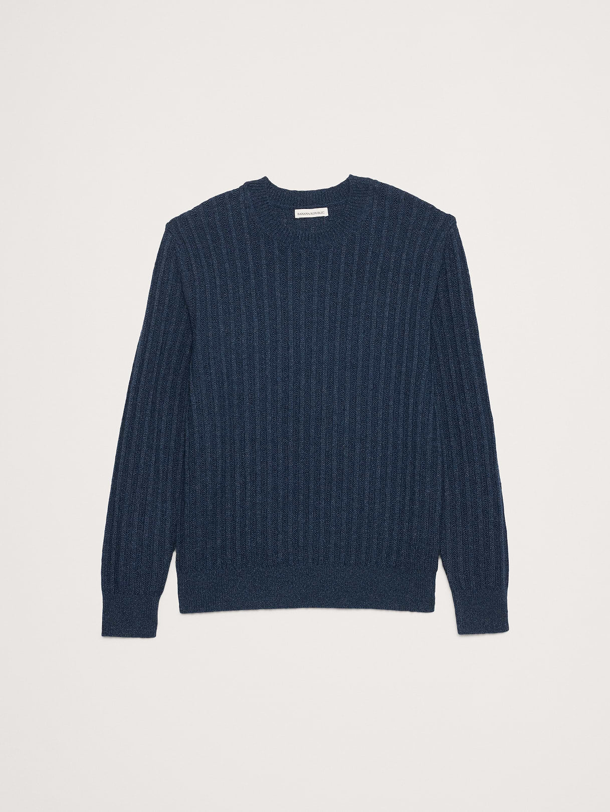 Cotton-Linen Blend Crew-Neck Sweater - Navy Blue