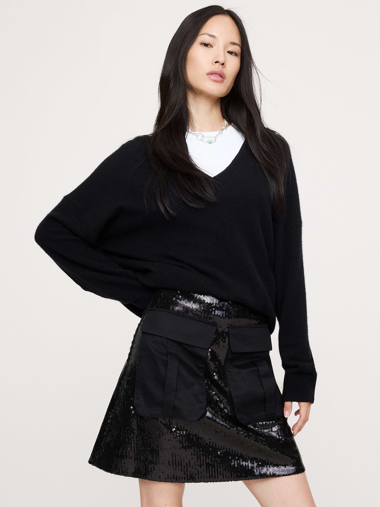 Sequin Ponte Mini Skirt - Black