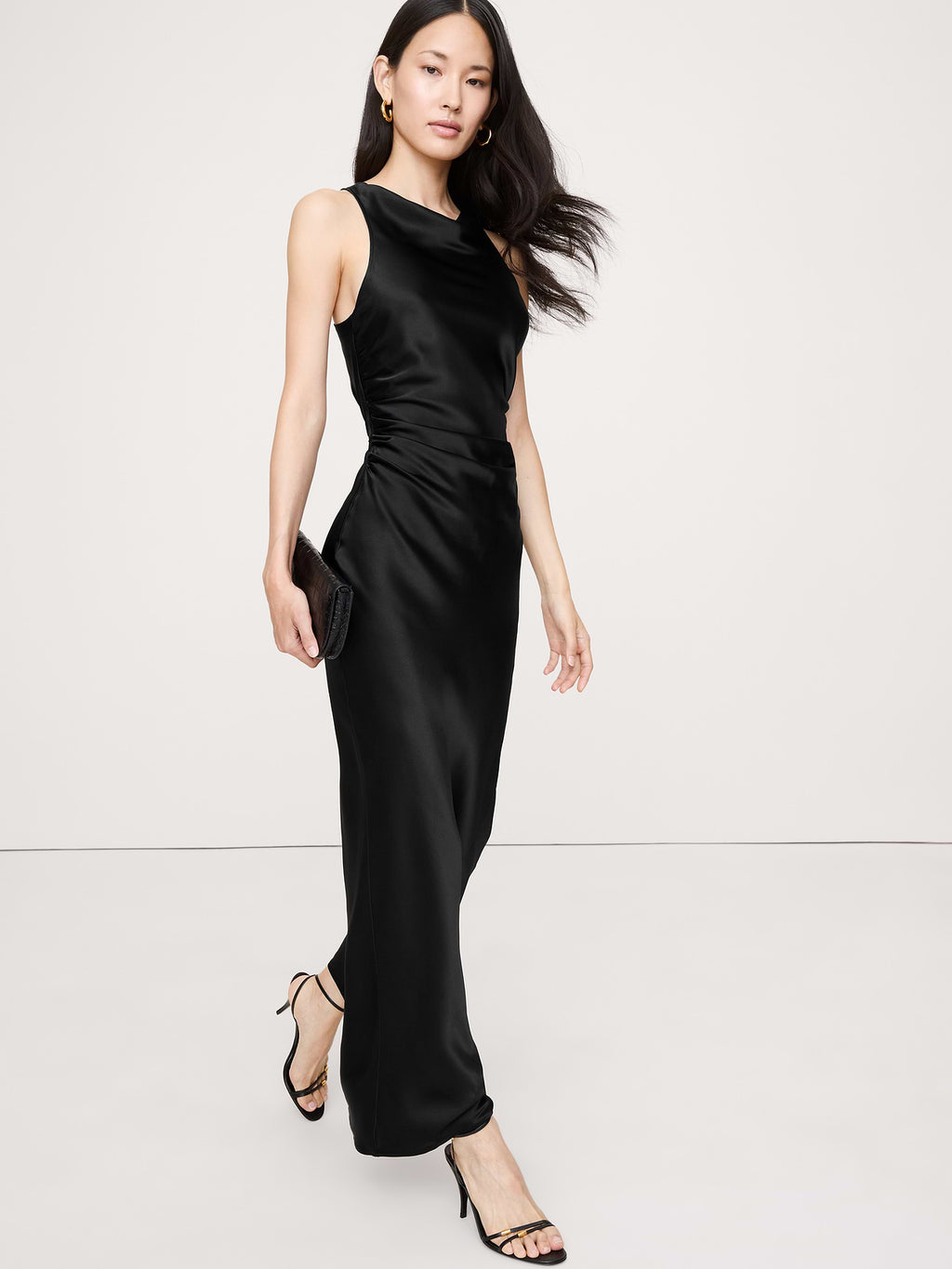 Silk Cowl-Neck Gown - Black
