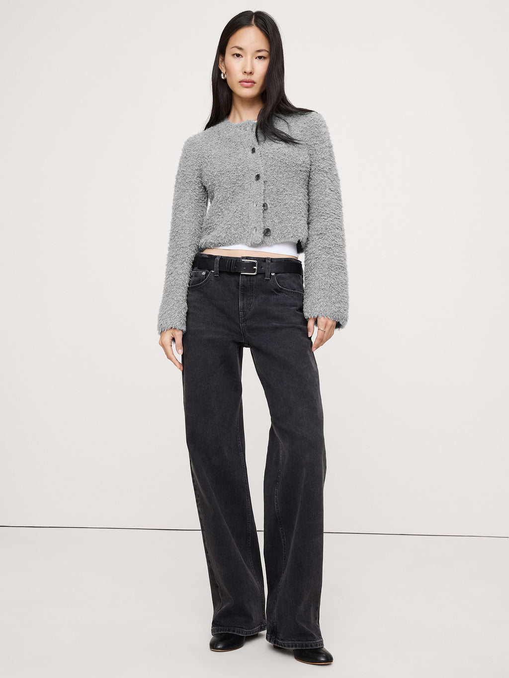 Curly Merino-Blend Cardigan - Charcoal Gray