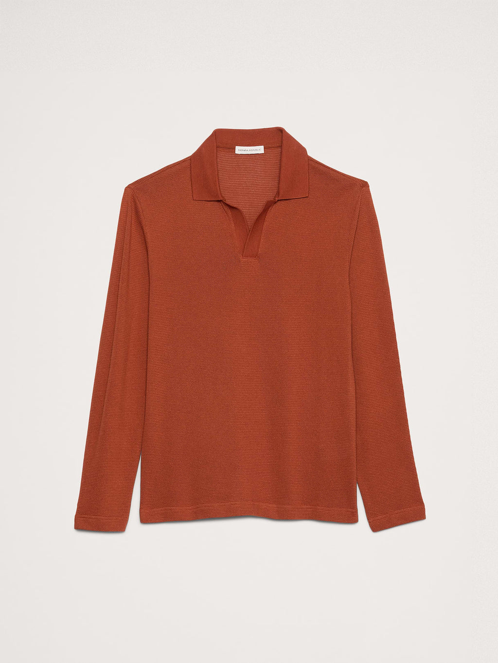 Cotton Mesh Long-Sleeve Polo - Red Paprika
