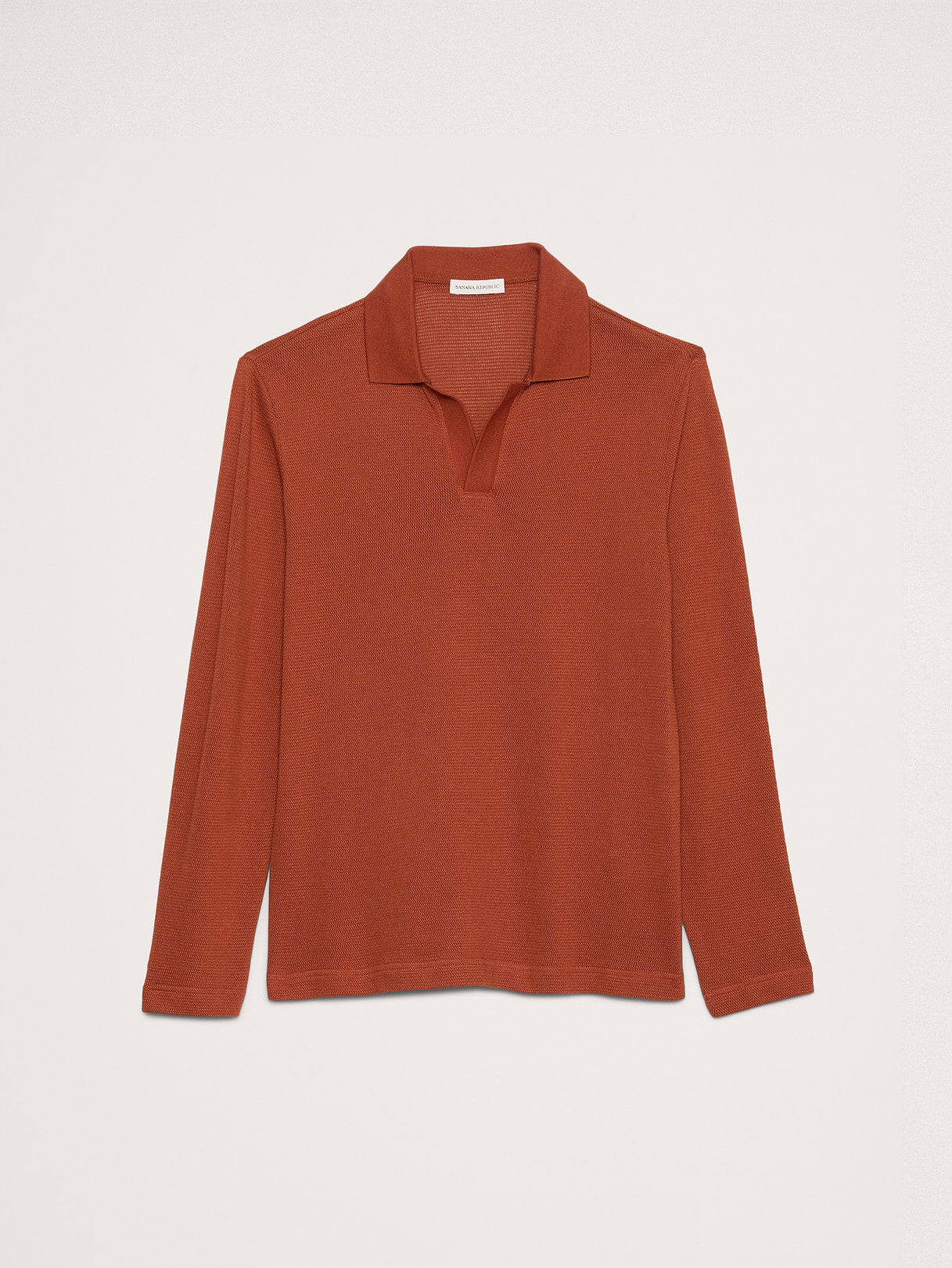 Cotton Mesh Long-Sleeve Polo - Red Paprika