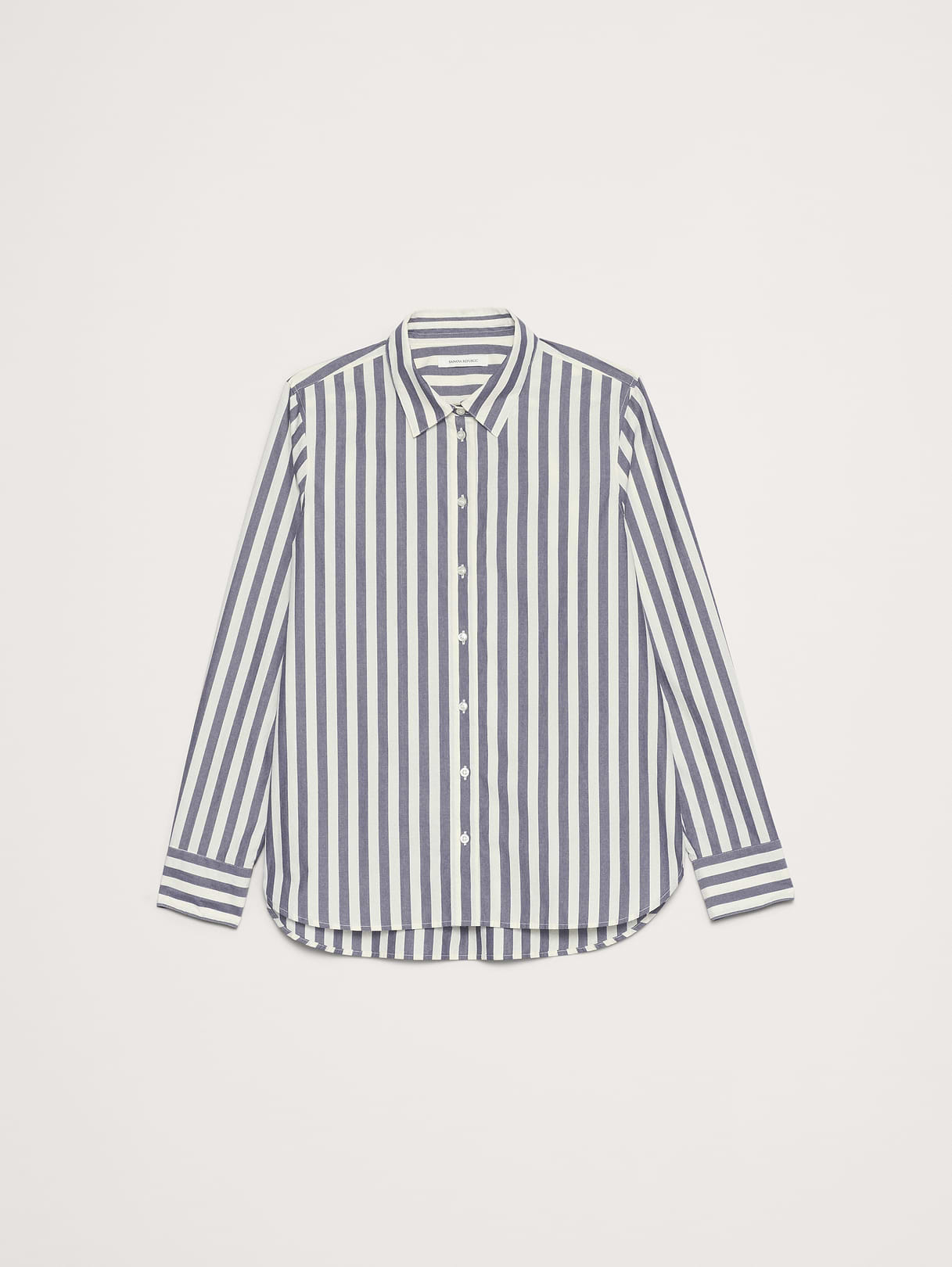The Everyday Shirt in Cotton Poplin - Navy Blue Stripe