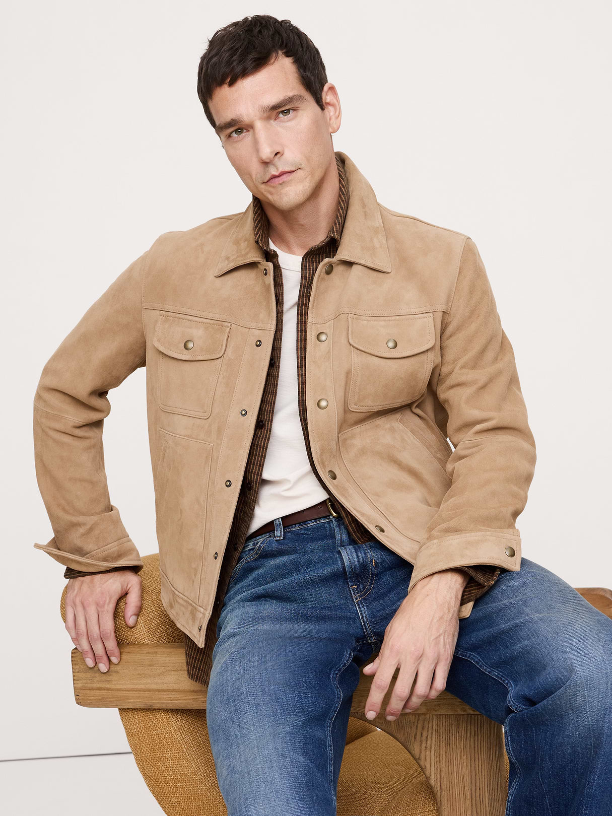 Suede Trucker Jacket - Light Tan